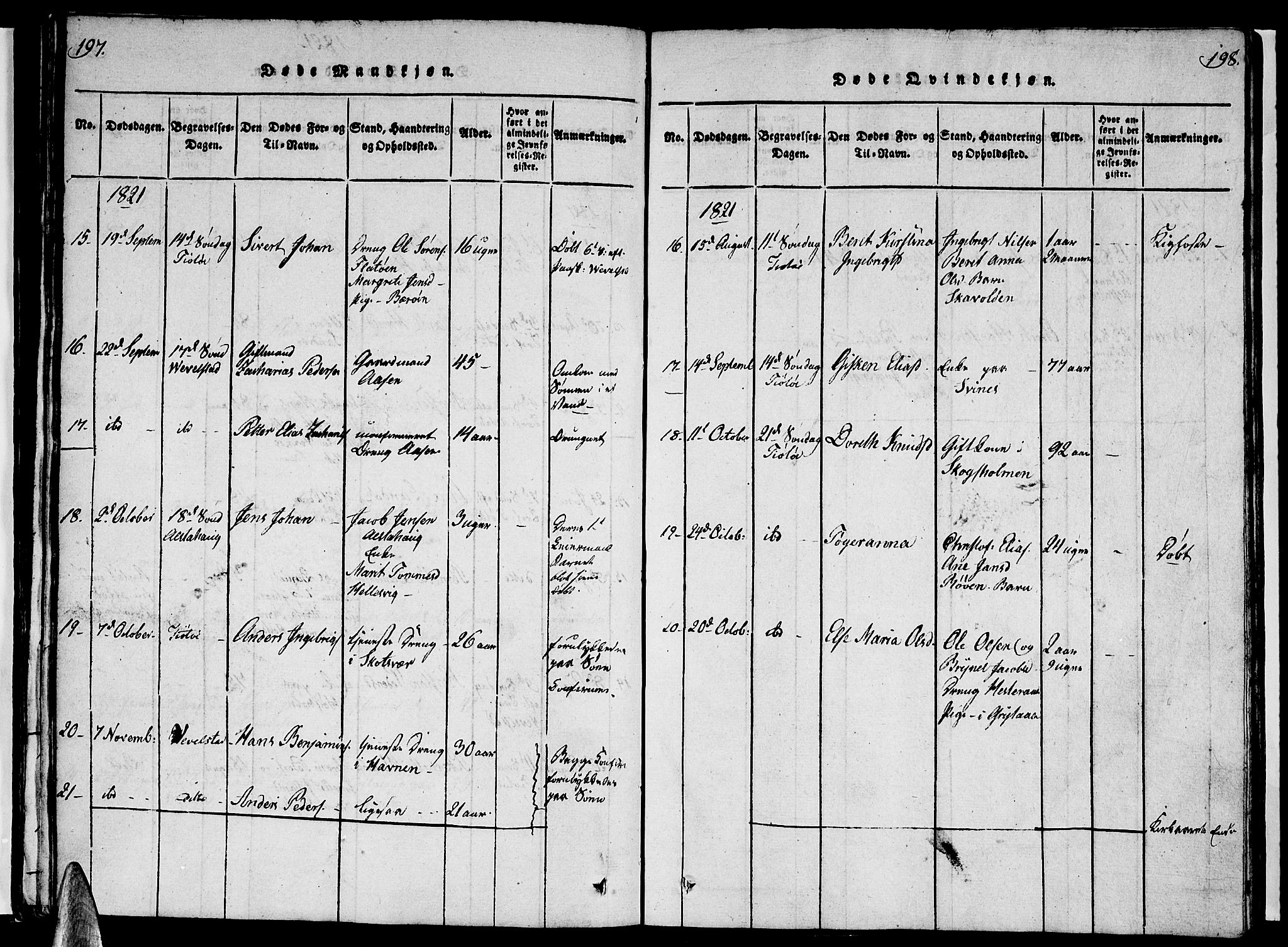 Ministerialprotokoller, klokkerbøker og fødselsregistre - Nordland, AV/SAT-A-1459/830/L0457: Parish register (copy) no. 830C01 /1, 1820-1842, p. 197-198