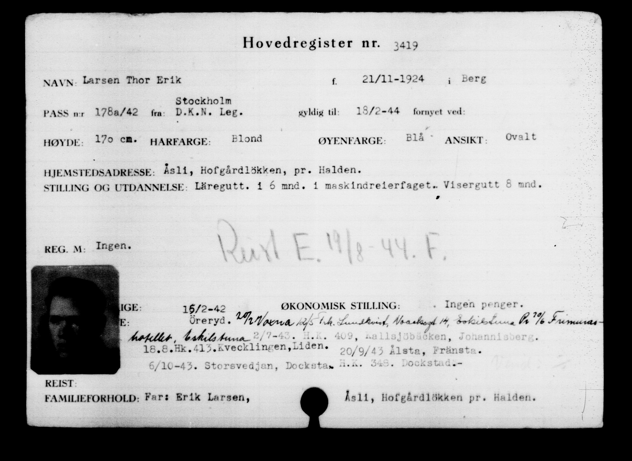 Utenriksstasjonene, Legasjonen i Stockholm, Flyktningkontoret, AV/RA-S-6753/V/Va/L0003: Kjesäterkartoteket, flyktninger med registreringsnr. 2001-3495, 1940-1945, p. 1921