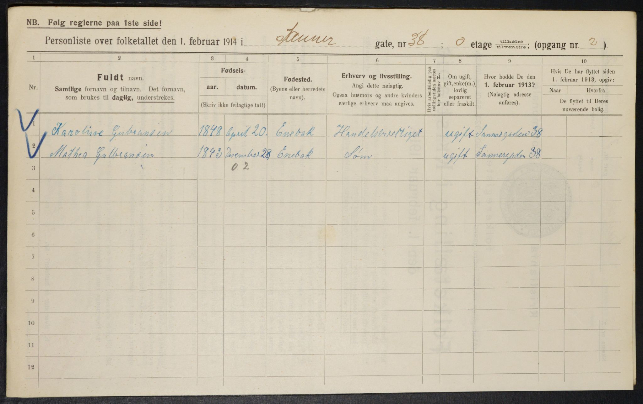 OBA, Municipal Census 1914 for Kristiania, 1914, p. 88920