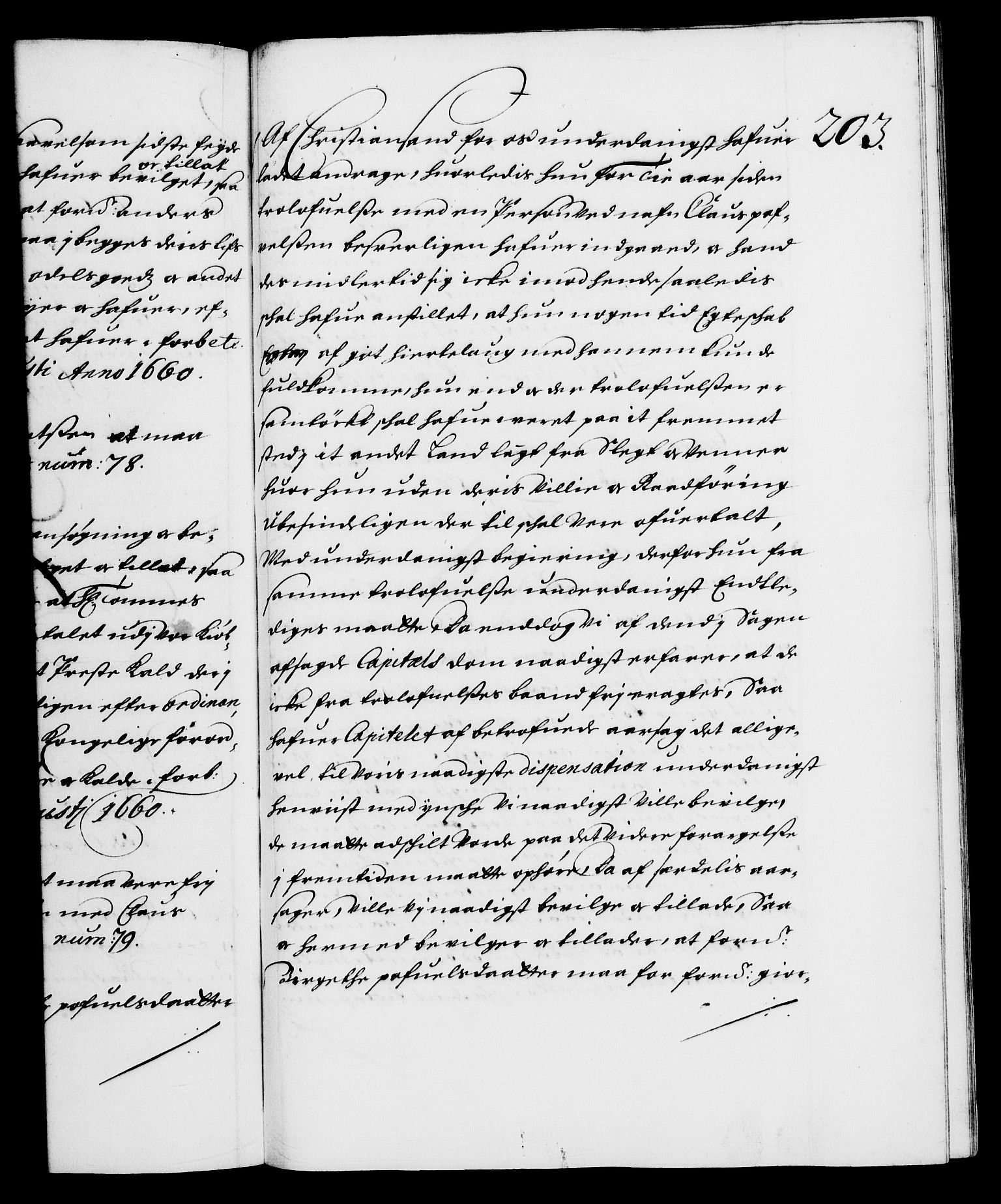 Danske Kanselli 1572-1799, RA/EA-3023/F/Fc/Fca/Fcaa/L0009: Norske registre (mikrofilm), 1657-1660, p. 203a