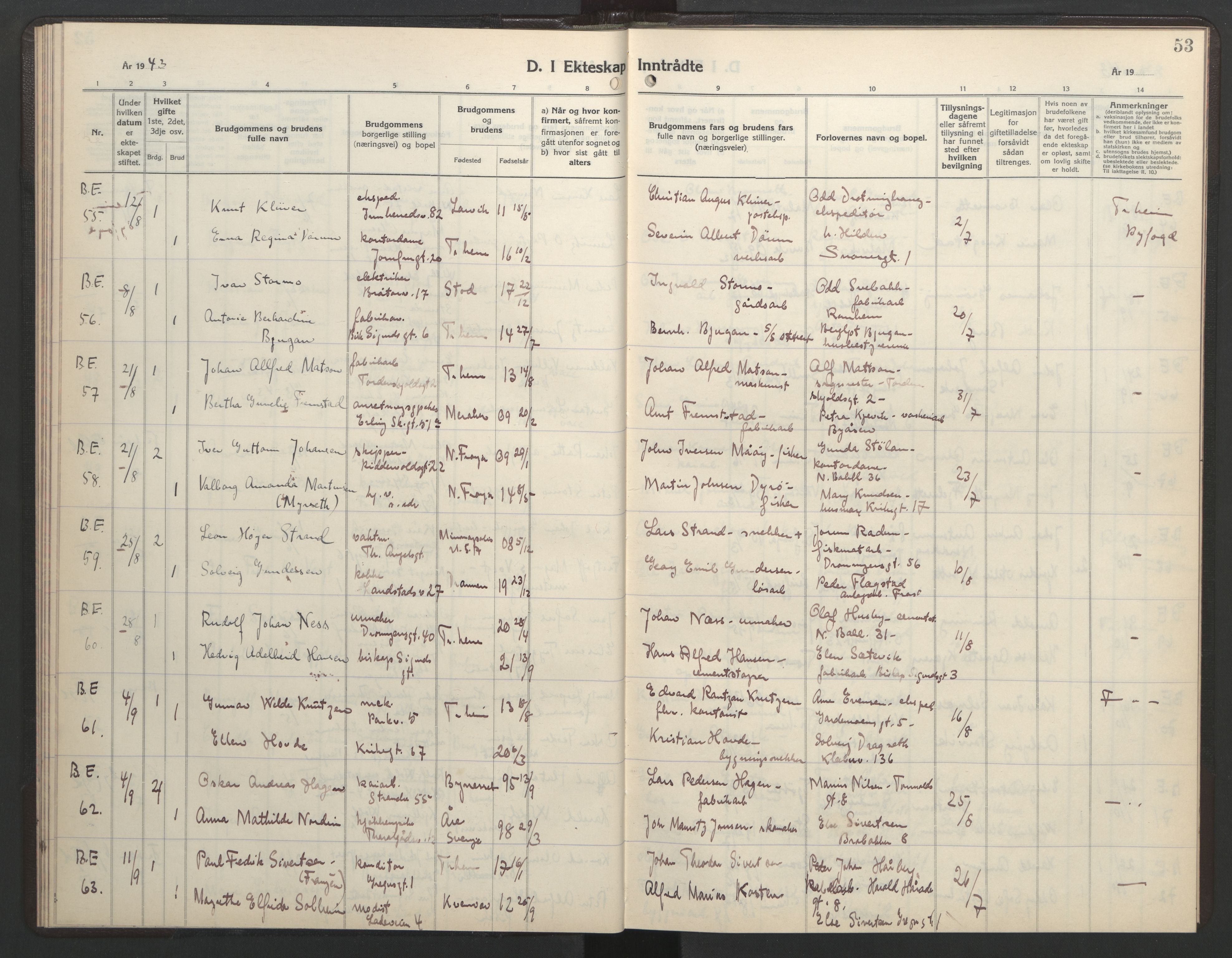 Ministerialprotokoller, klokkerbøker og fødselsregistre - Sør-Trøndelag, AV/SAT-A-1456/602/L0154: Parish register (copy) no. 602C22, 1940-1947, p. 53