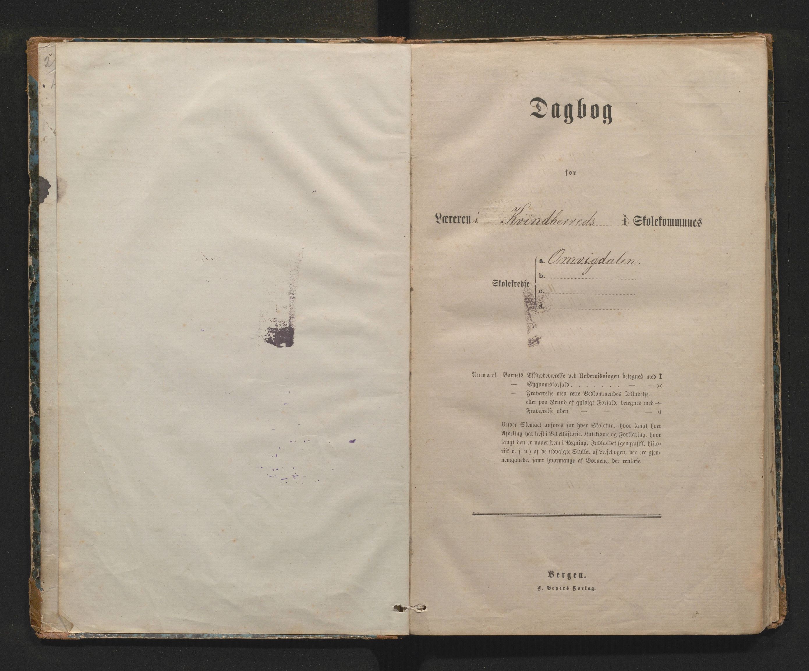 Kvinnherad kommune. Barneskulane, IKAH/1224-231/G/Gd/L0017: Dagbok for læraren i Omvikdalen og Bjørnebøle skulekrinsar , 1878-1894