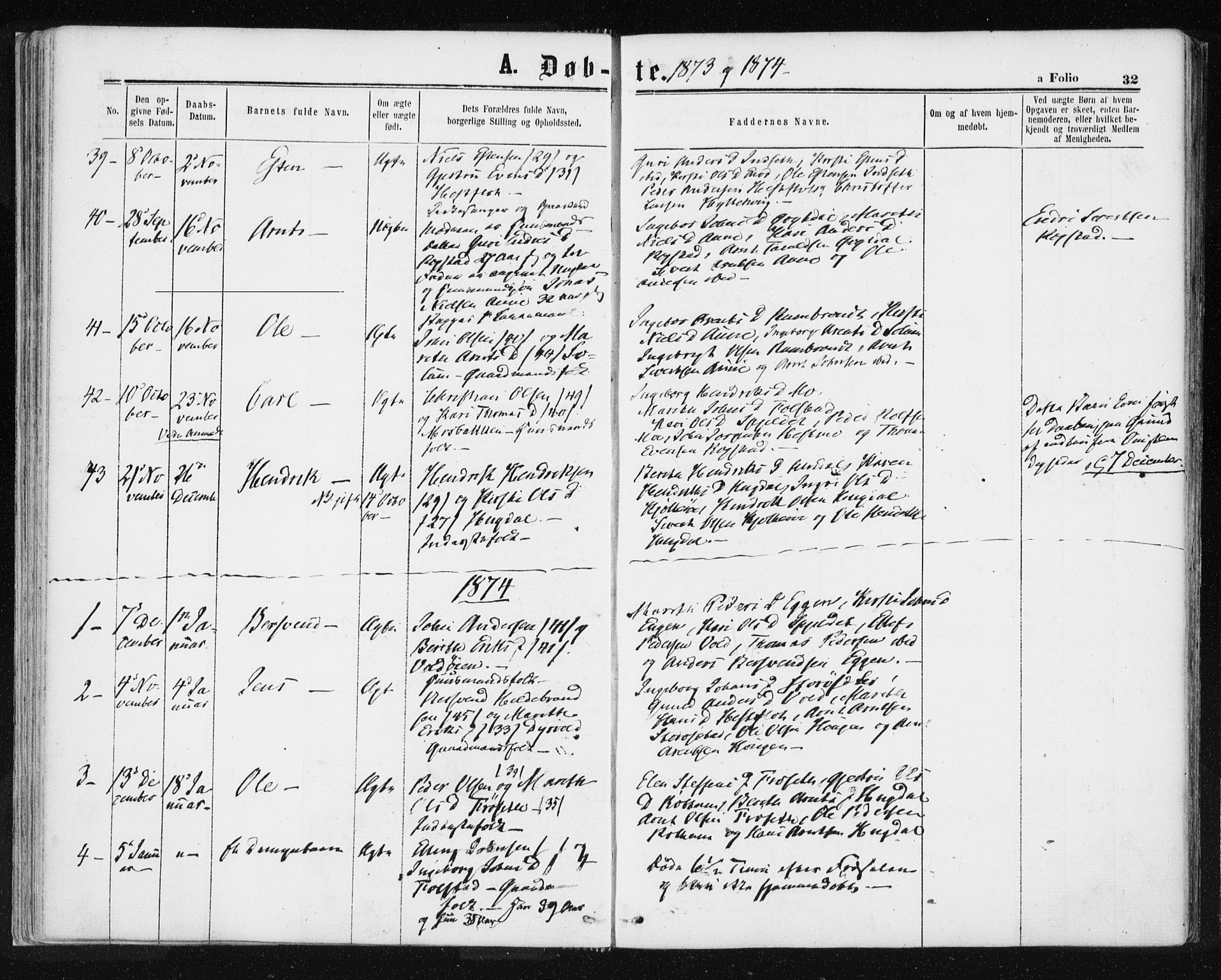 Ministerialprotokoller, klokkerbøker og fødselsregistre - Sør-Trøndelag, SAT/A-1456/687/L1001: Parish register (official) no. 687A07, 1863-1878, p. 32