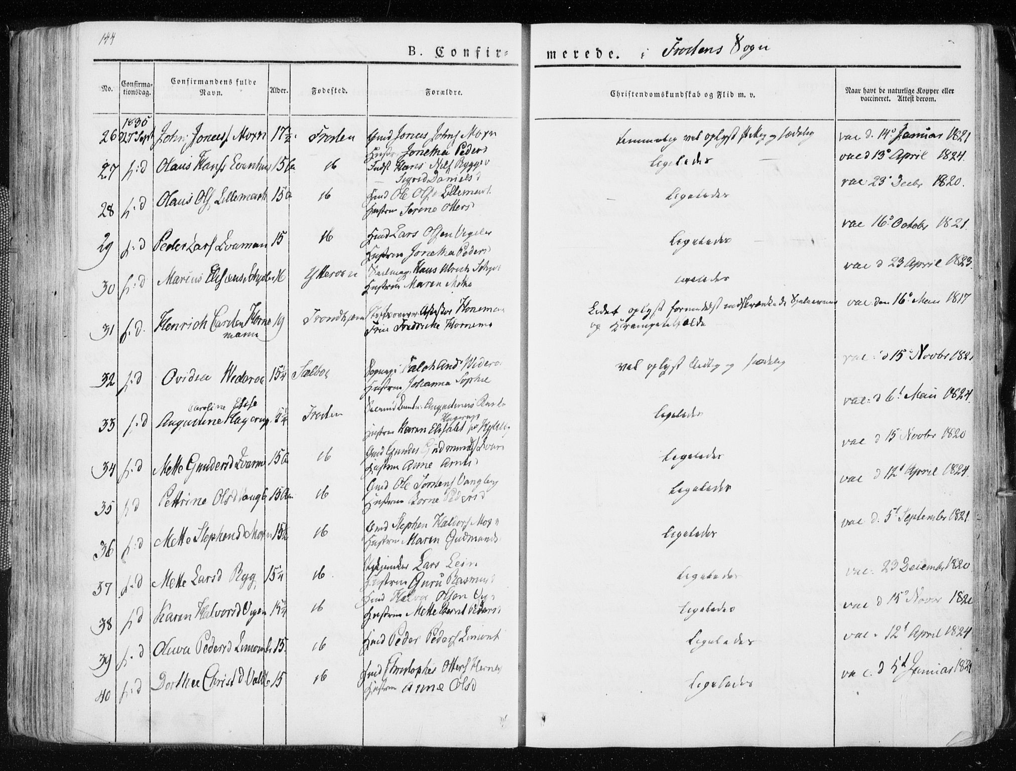 Ministerialprotokoller, klokkerbøker og fødselsregistre - Nord-Trøndelag, AV/SAT-A-1458/713/L0114: Parish register (official) no. 713A05, 1827-1839, p. 144