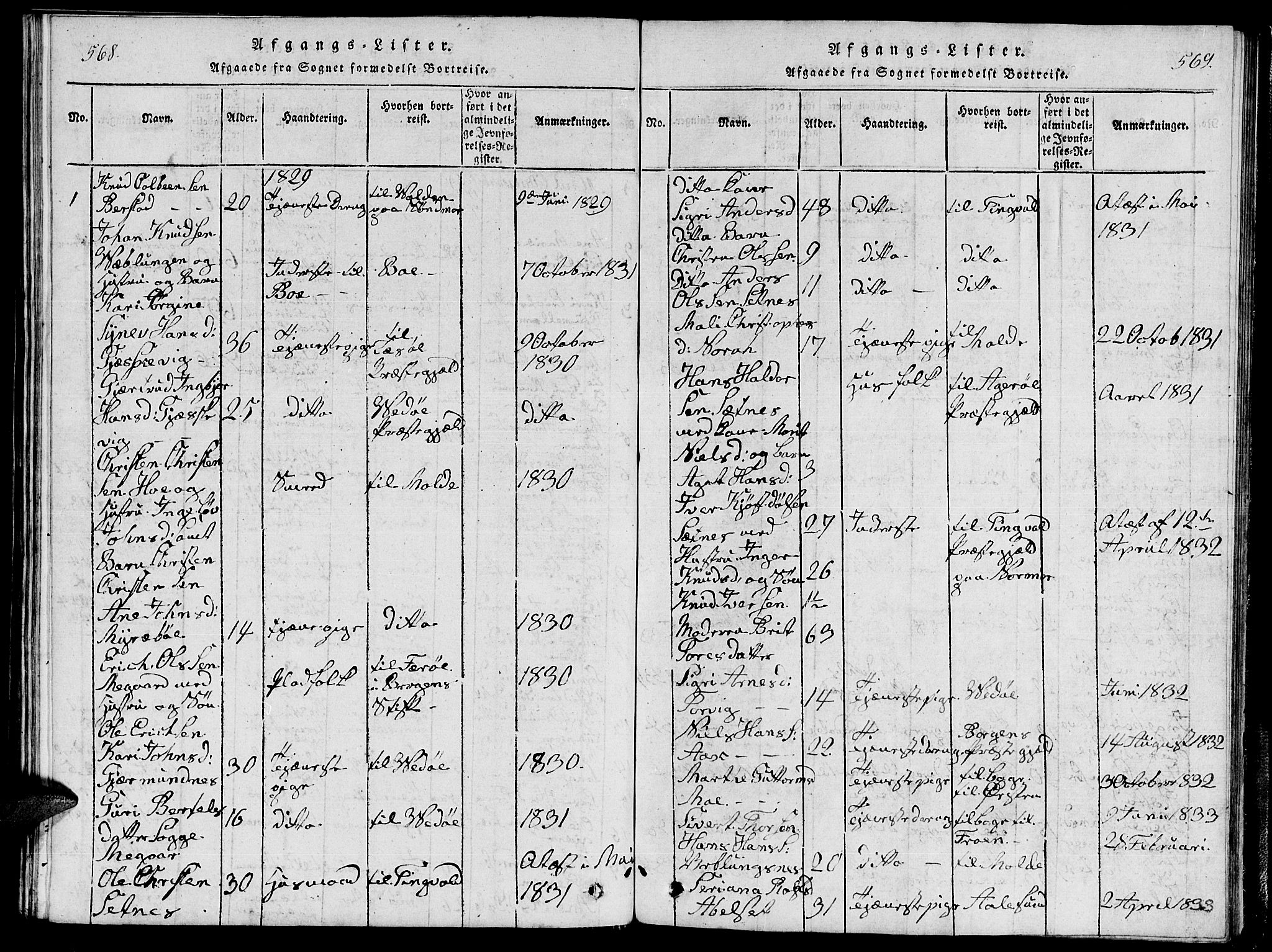 Ministerialprotokoller, klokkerbøker og fødselsregistre - Møre og Romsdal, AV/SAT-A-1454/544/L0579: Parish register (copy) no. 544C01, 1818-1836, p. 568-569