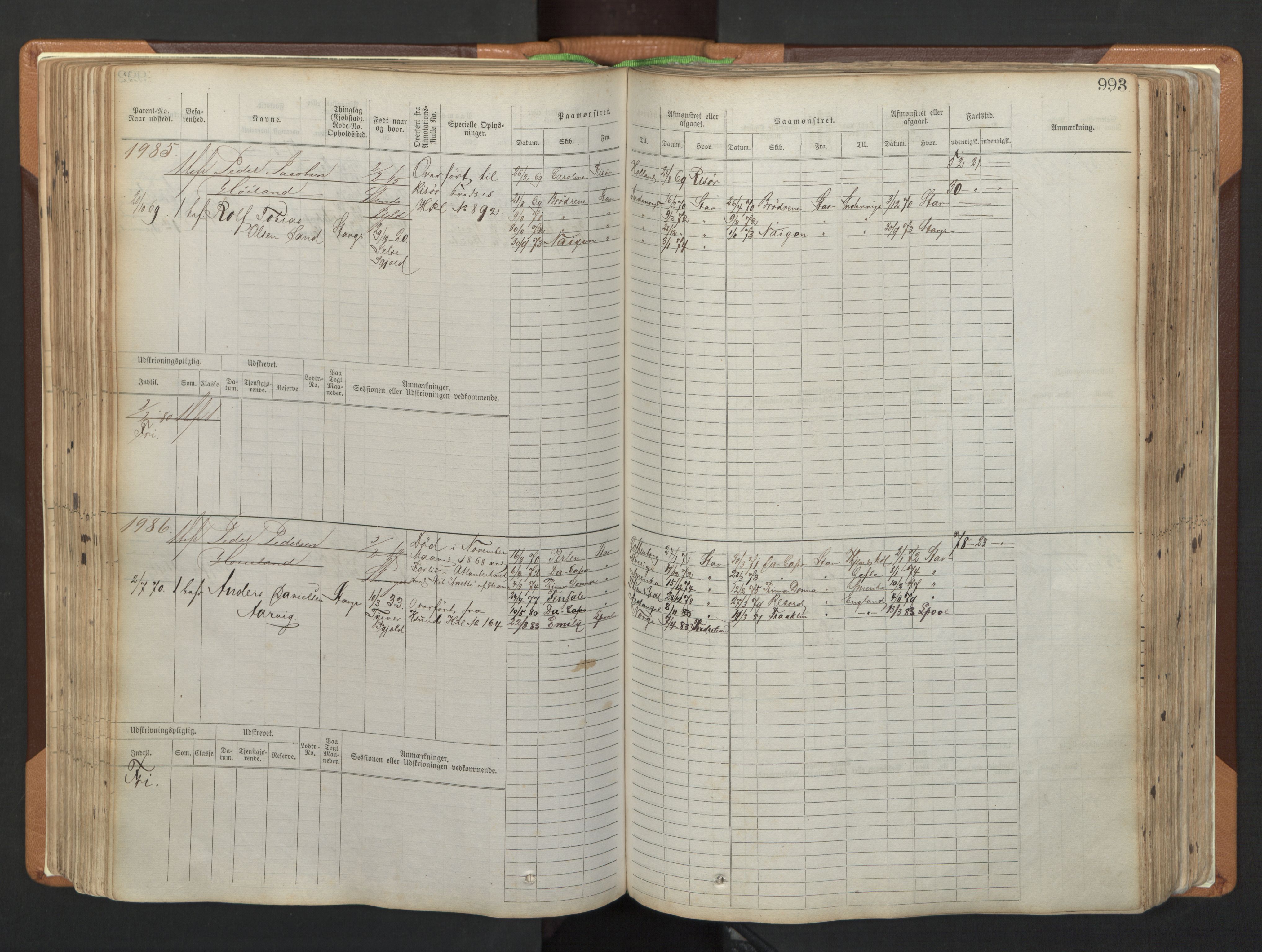 Stavanger sjømannskontor, AV/SAST-A-102006/F/Fb/Fbb/L0006: Sjøfartshovedrulle, patentnr. 1607-2402 (del 3), 1869-1880, p. 193