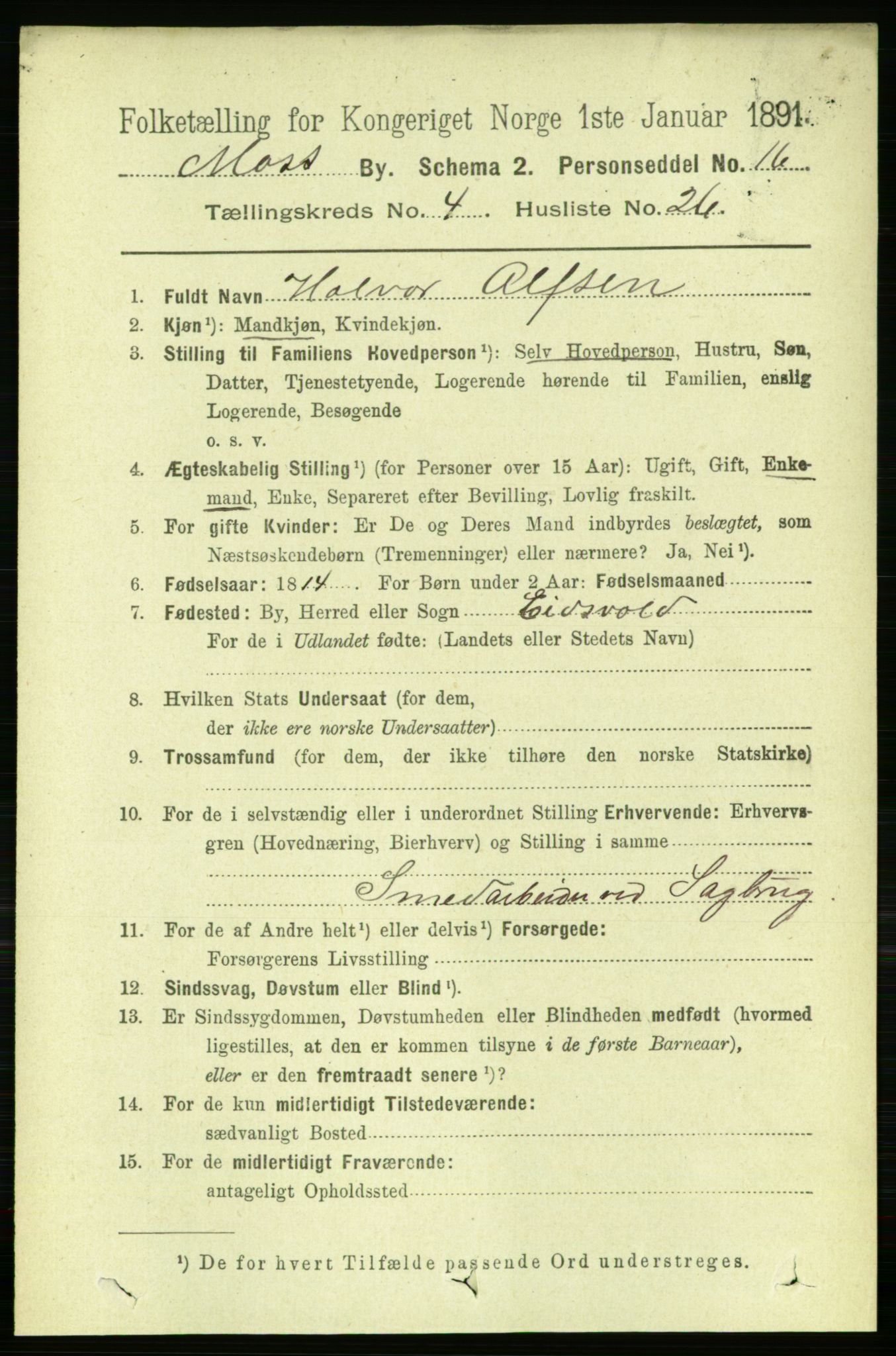 RA, 1891 census for 0104 Moss, 1891, p. 3041