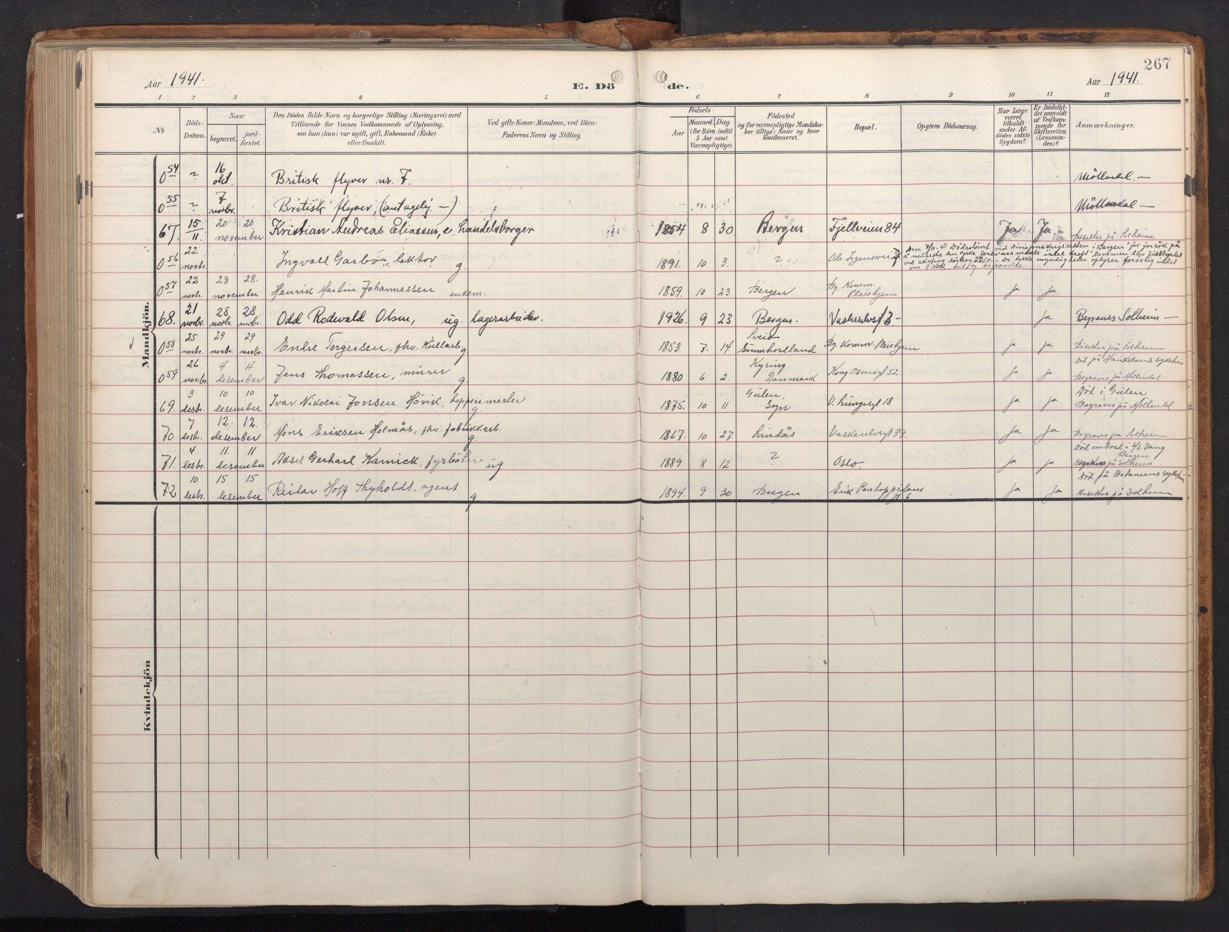 Domkirken sokneprestembete, AV/SAB-A-74801/H/Haa/L0044: Parish register (official) no. E 6, 1904-1946, p. 266b-267a