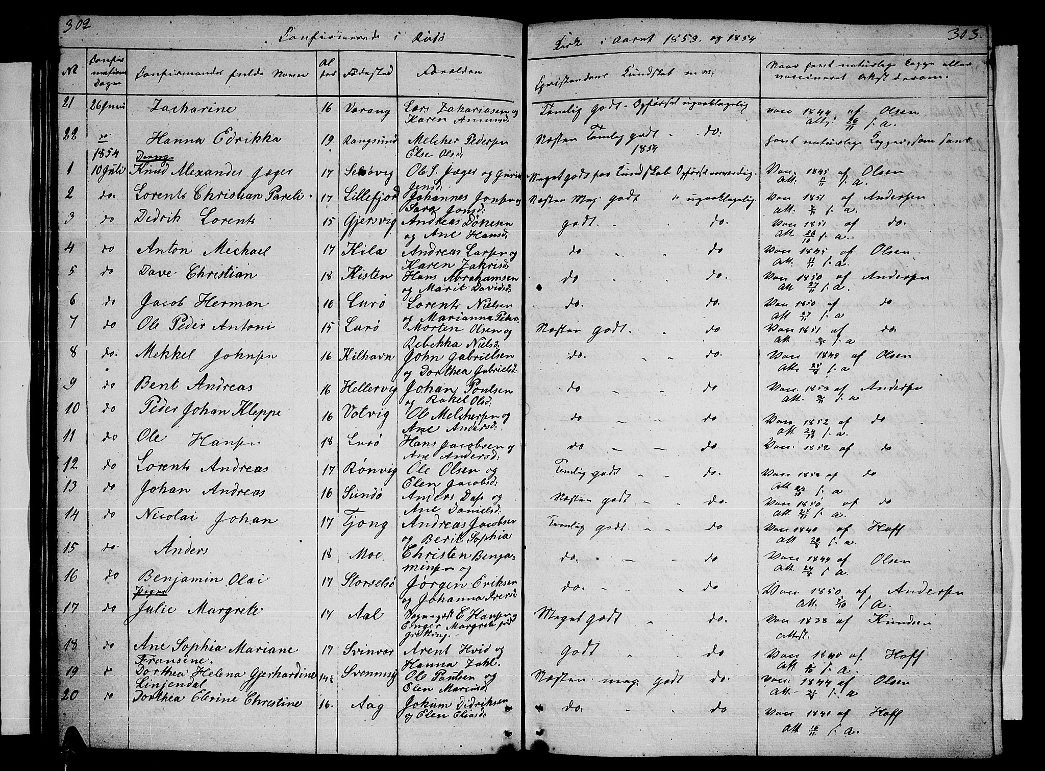 Ministerialprotokoller, klokkerbøker og fødselsregistre - Nordland, AV/SAT-A-1459/841/L0618: Parish register (copy) no. 841C02, 1833-1855, p. 302-303