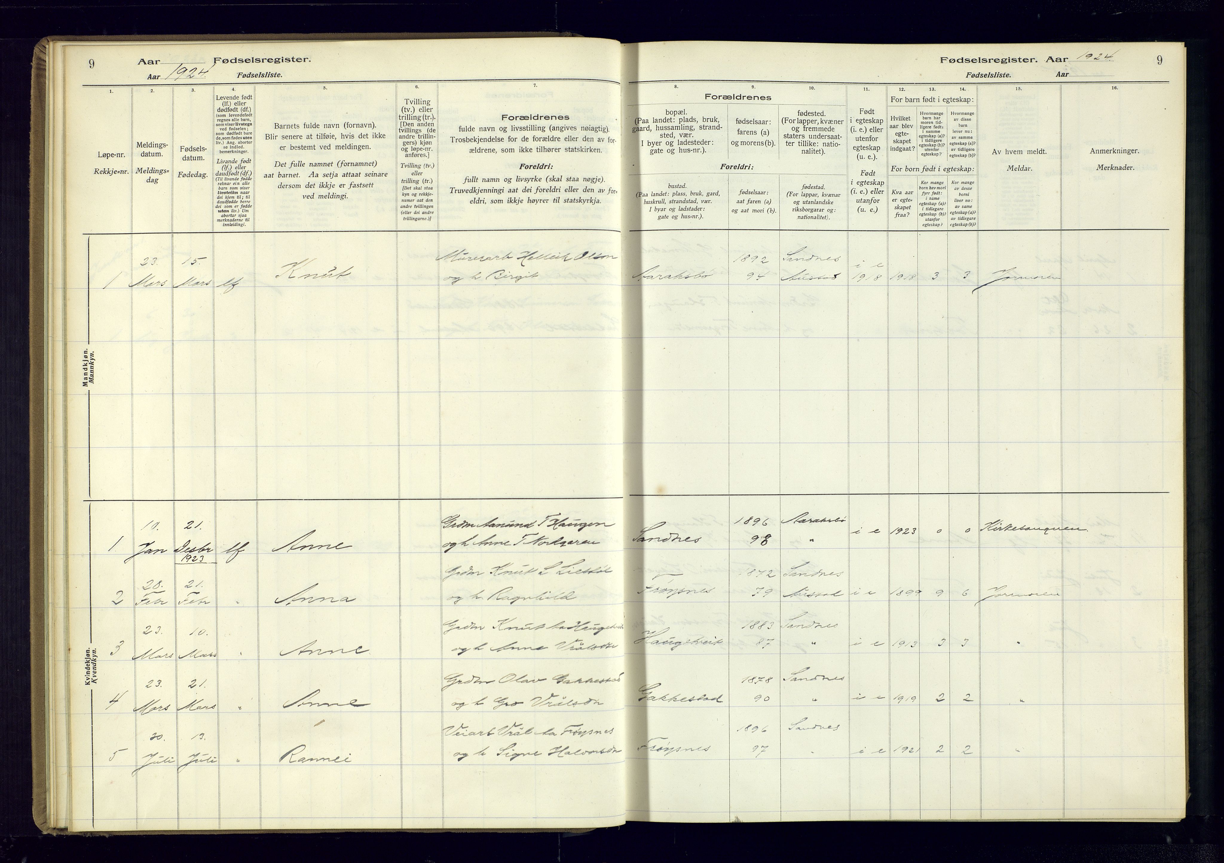 Bygland sokneprestkontor, AV/SAK-1111-0006/J/Ja/L0003: Birth register no. II.4.4, 1916-1980, p. 9