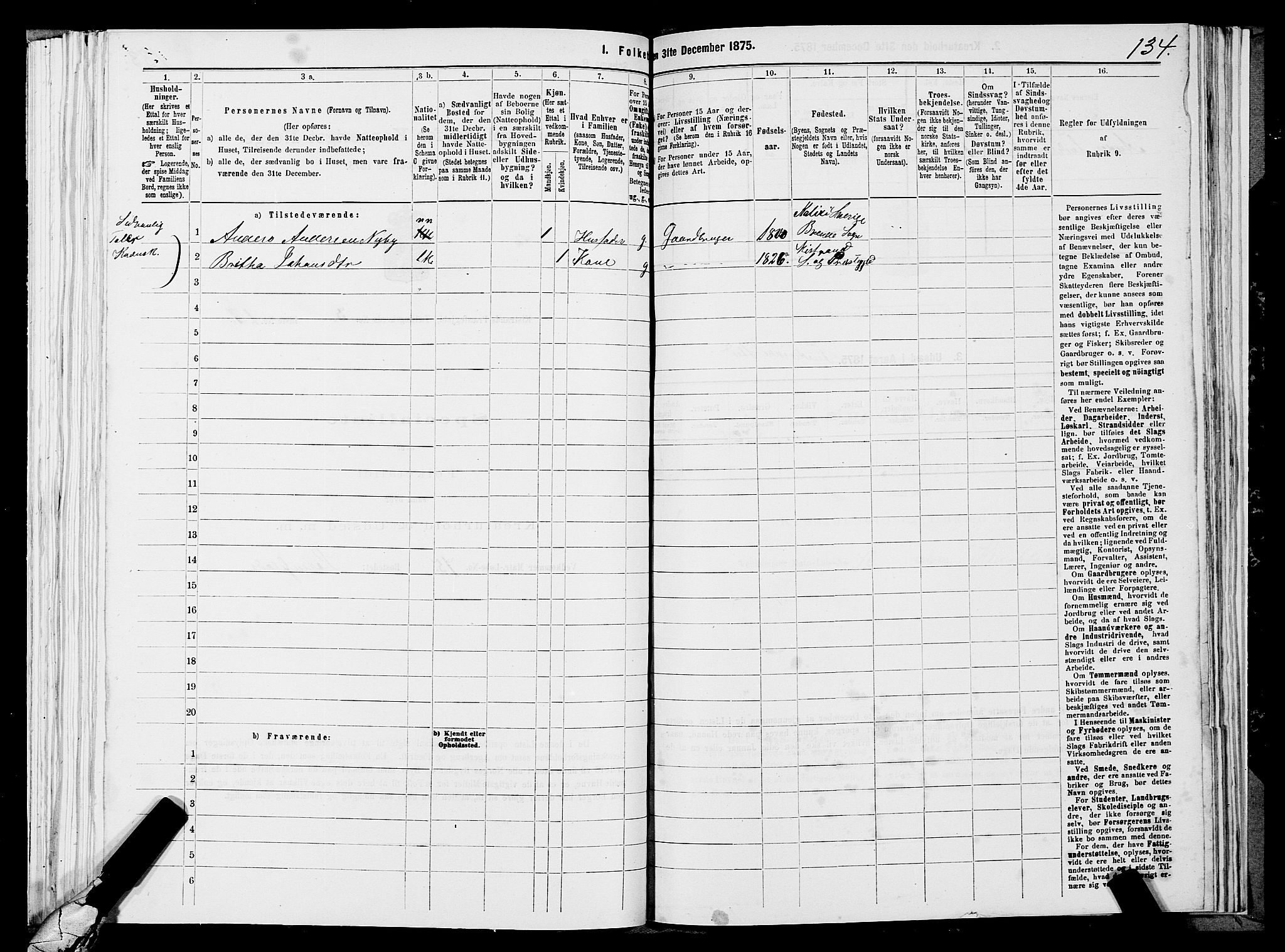 SATØ, 1875 census for 2020P Kistrand, 1875, p. 1134