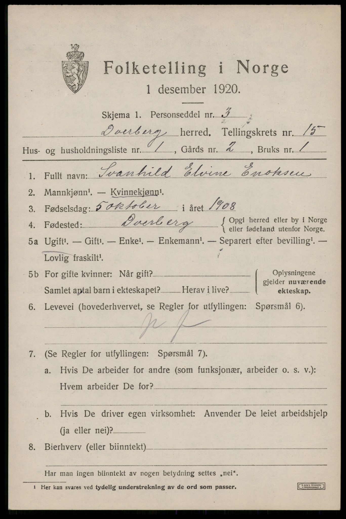 SAT, 1920 census for Dverberg, 1920, p. 10996