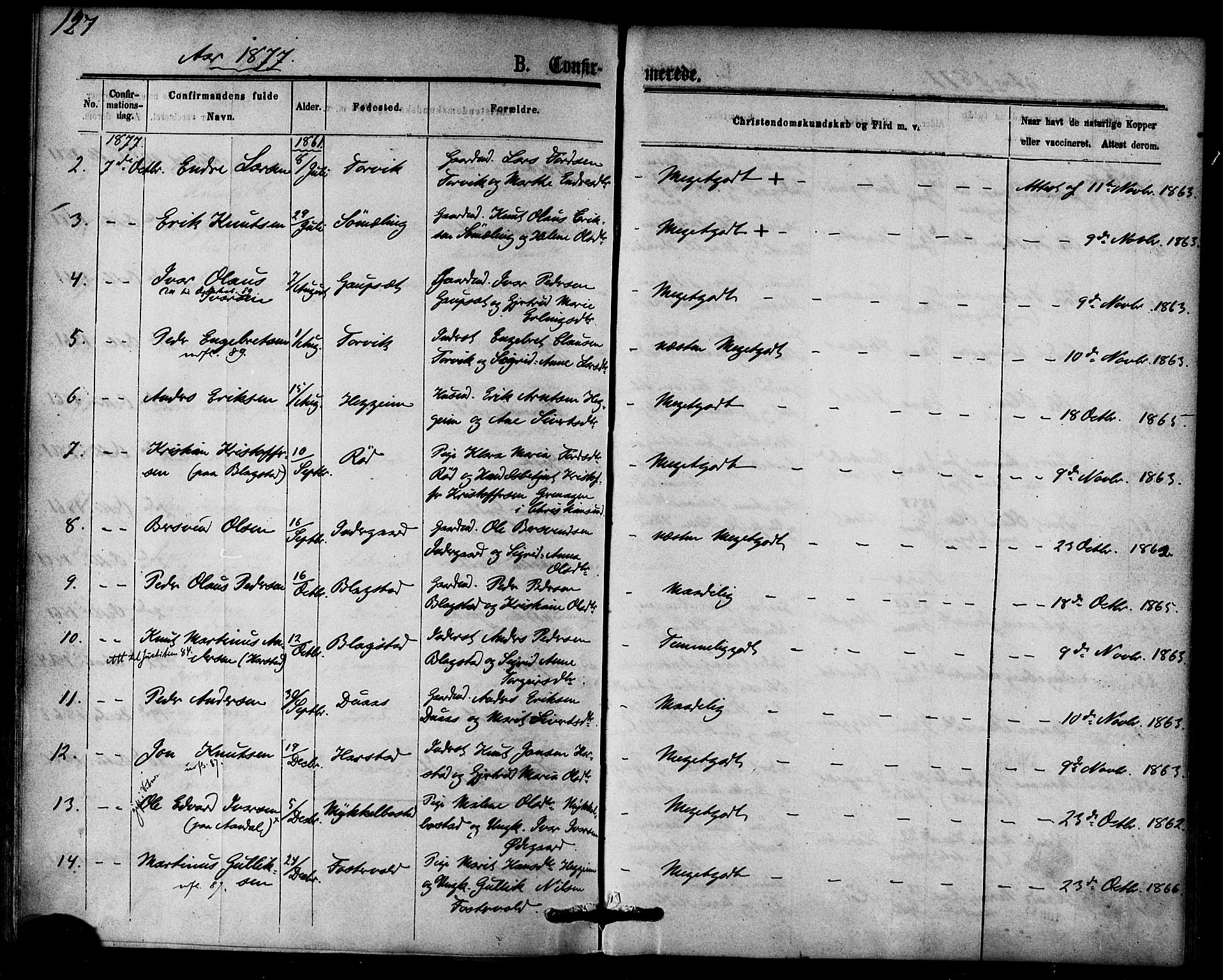 Ministerialprotokoller, klokkerbøker og fødselsregistre - Møre og Romsdal, AV/SAT-A-1454/584/L0966: Parish register (official) no. 584A06, 1869-1878, p. 127