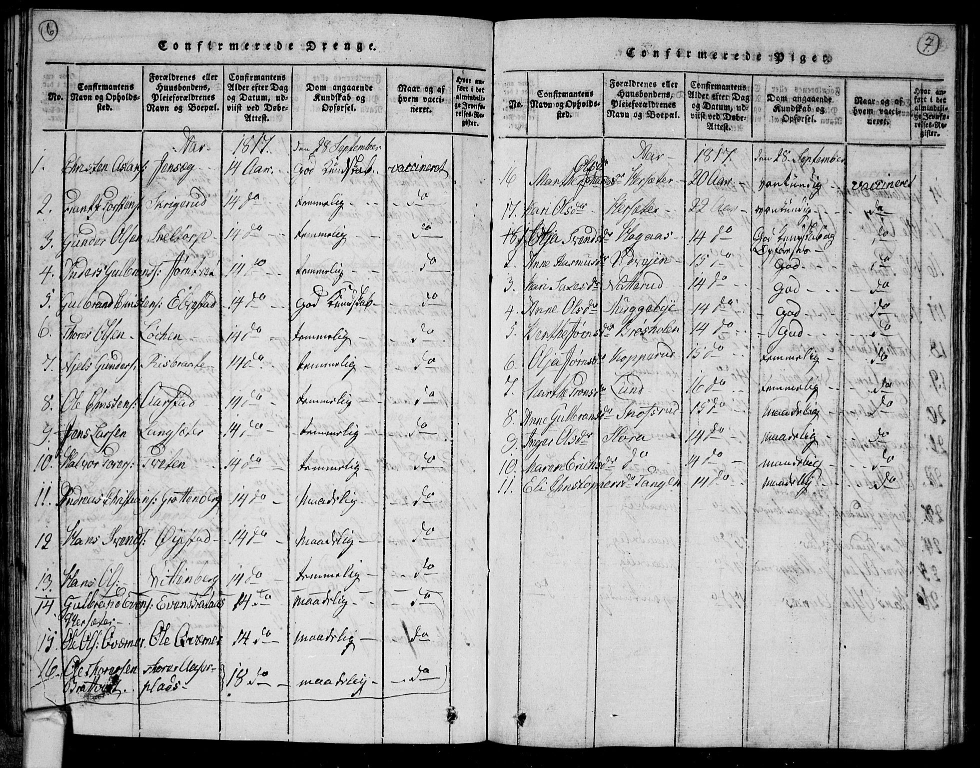 Trøgstad prestekontor Kirkebøker, AV/SAO-A-10925/G/Ga/L0001: Parish register (copy) no. I 1, 1815-1831, p. 6-7