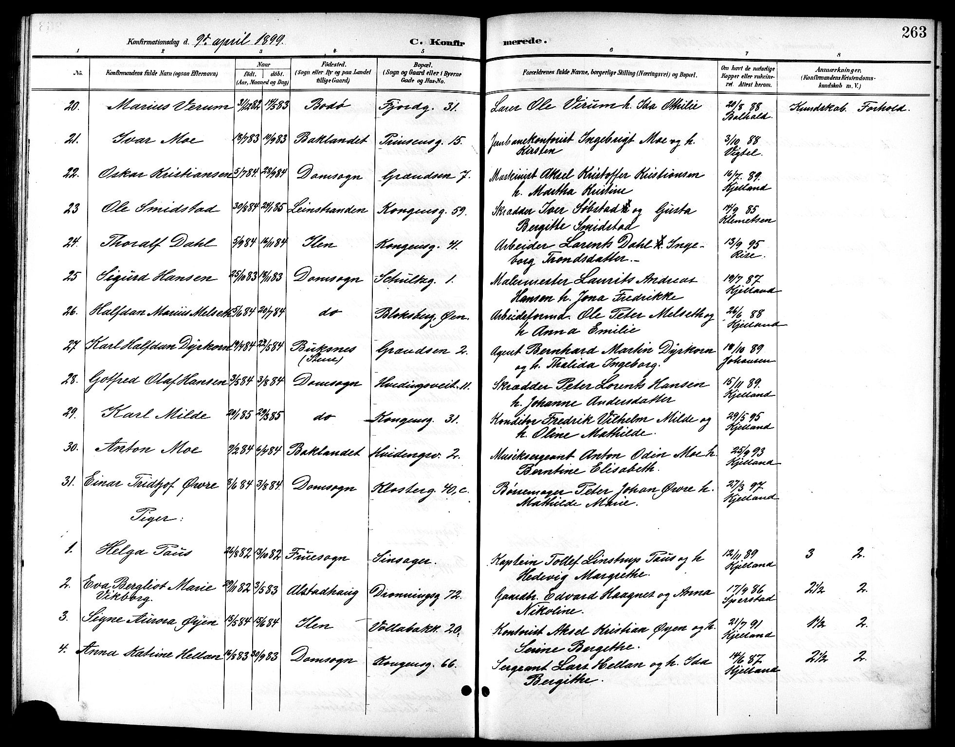 Ministerialprotokoller, klokkerbøker og fødselsregistre - Sør-Trøndelag, AV/SAT-A-1456/601/L0094: Parish register (copy) no. 601C12, 1898-1911, p. 263