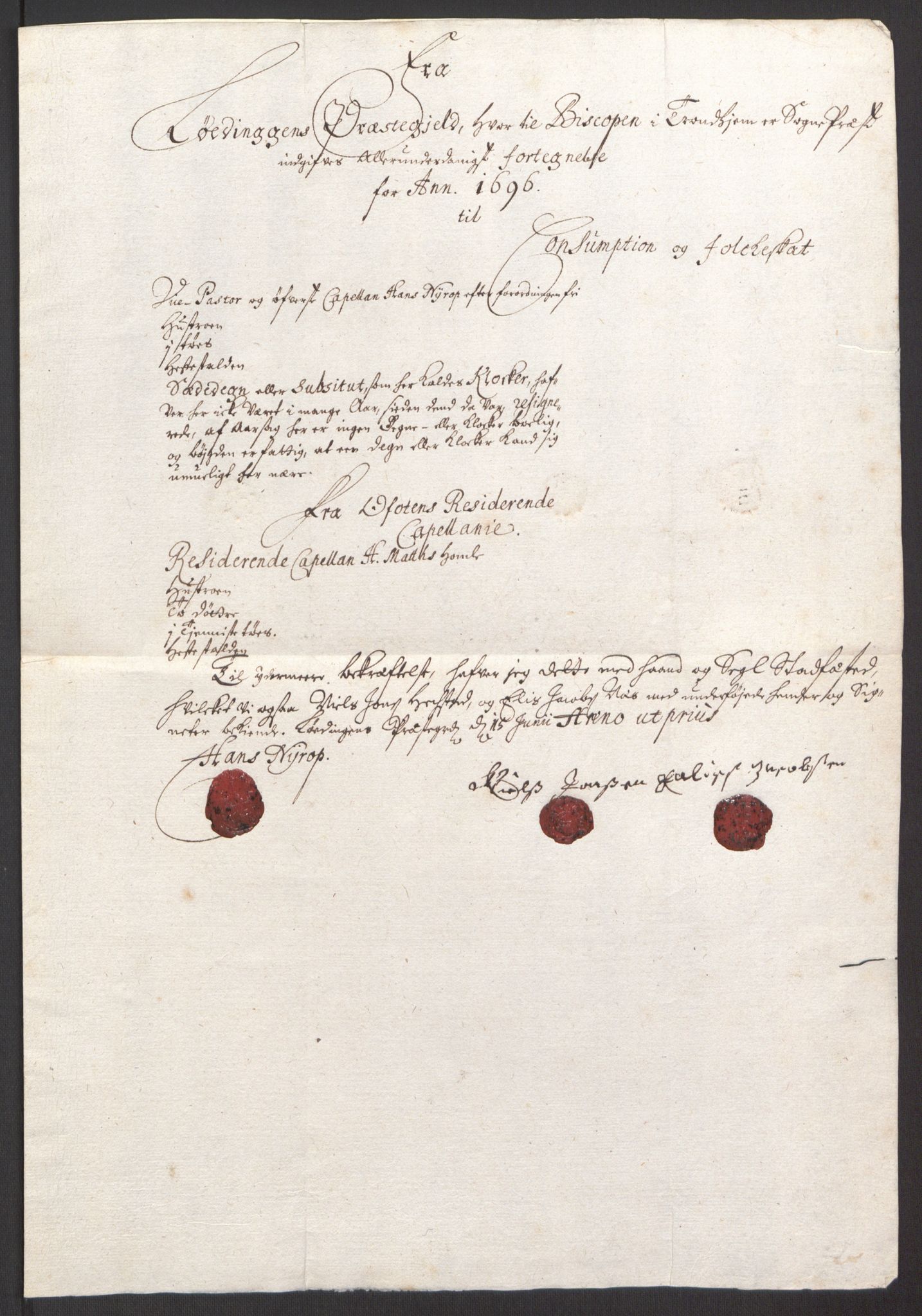 Rentekammeret inntil 1814, Reviderte regnskaper, Fogderegnskap, AV/RA-EA-4092/R66/L4578: Fogderegnskap Salten, 1694-1696, p. 268