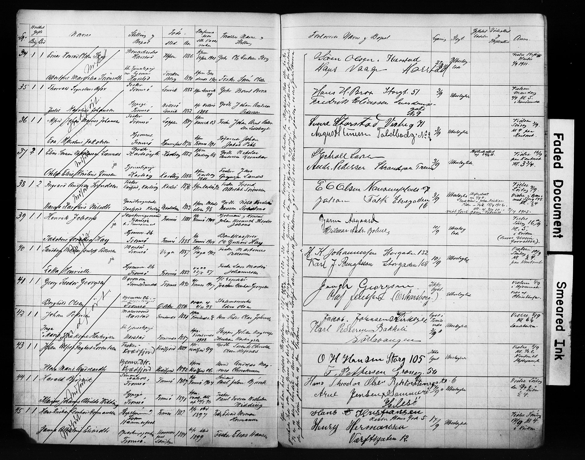 Tromsø sokneprestkontor/stiftsprosti/domprosti, AV/SATØ-S-1343/H/Hc/L0099/0007: Banns register no. 99.7, 1911-1915