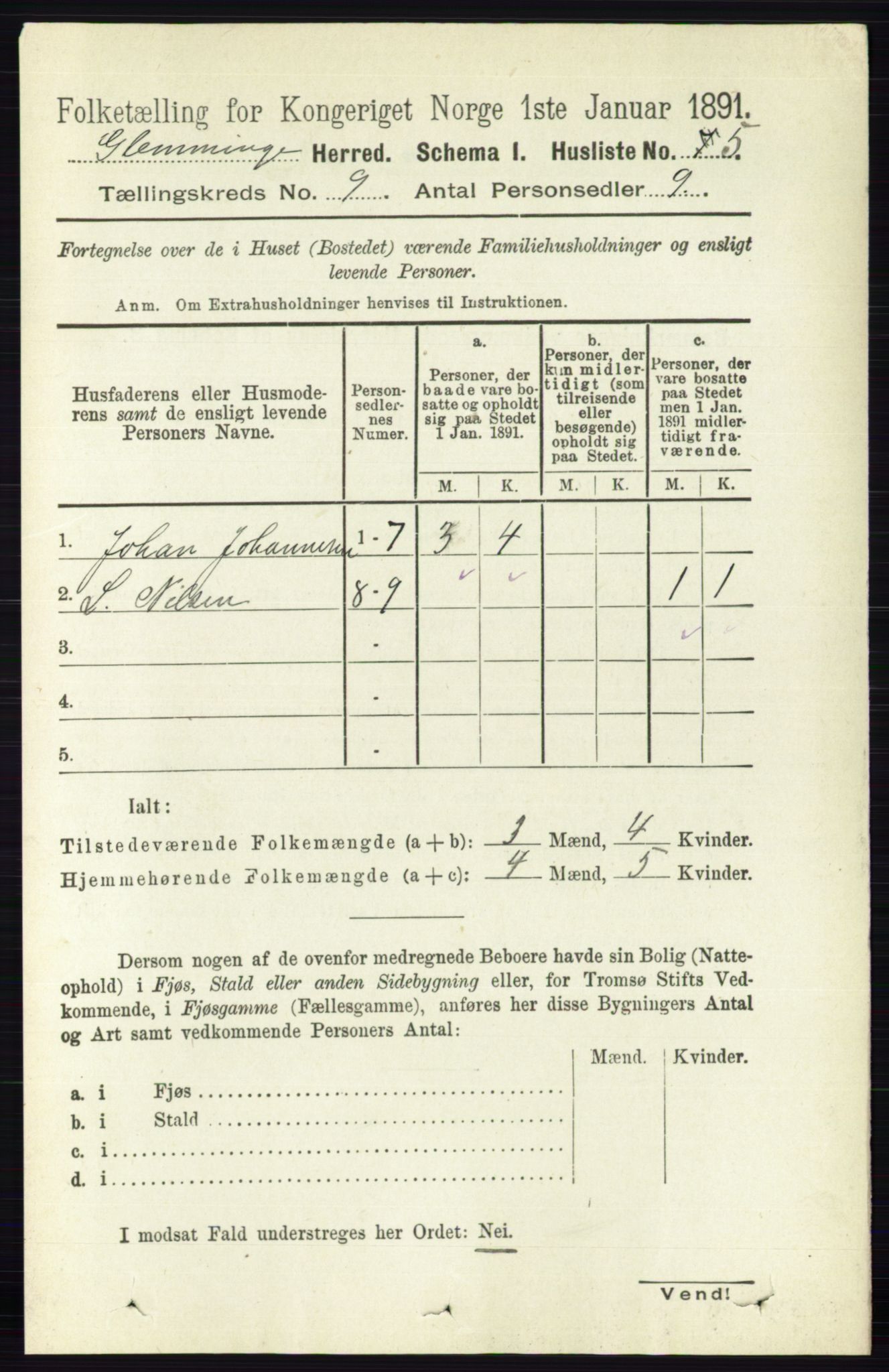 RA, 1891 census for 0132 Glemmen, 1891, p. 9549