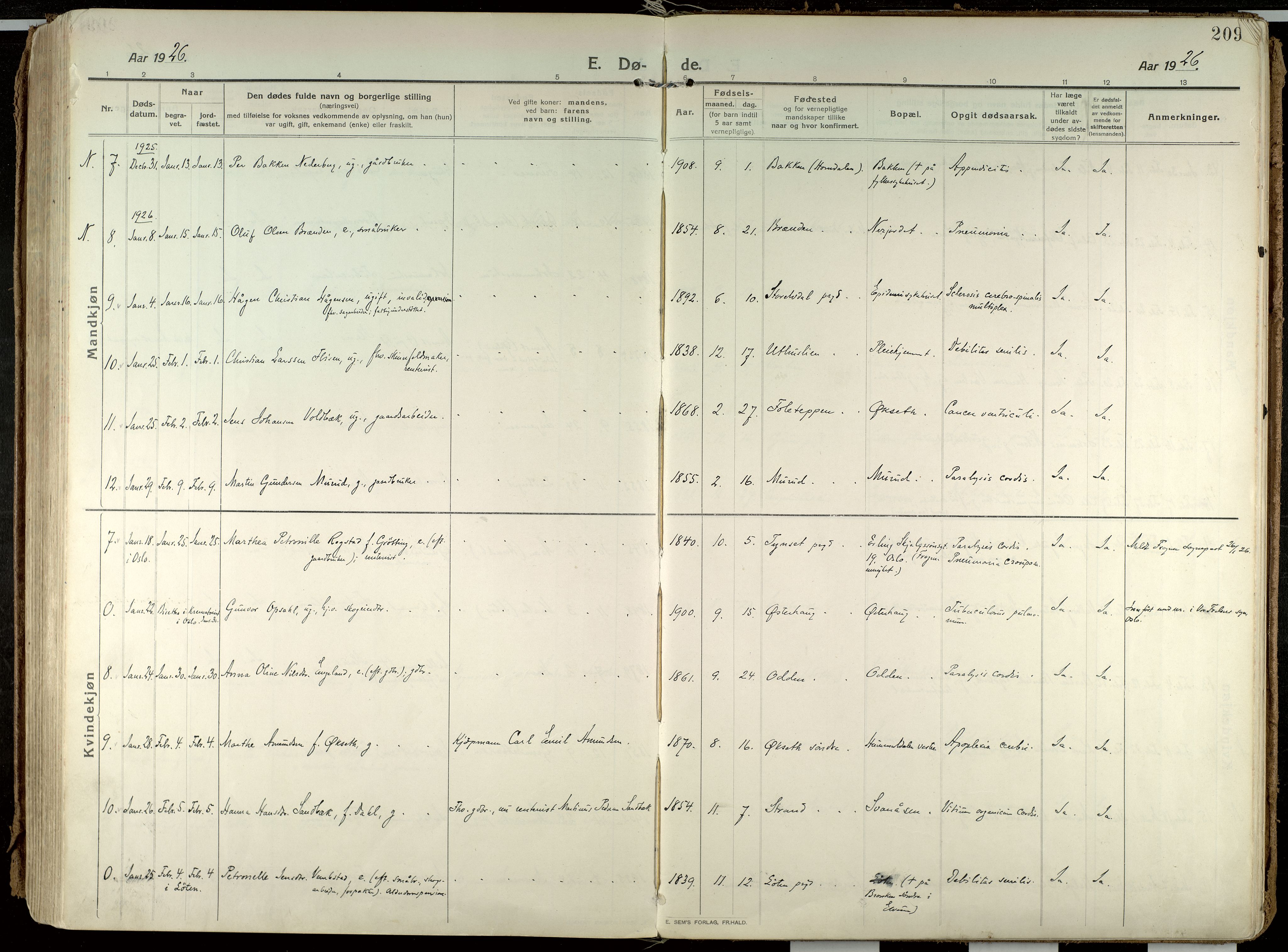 Elverum prestekontor, SAH/PREST-044/H/Ha/Haa/L0021: Parish register (official) no. 21, 1913-1928, p. 209