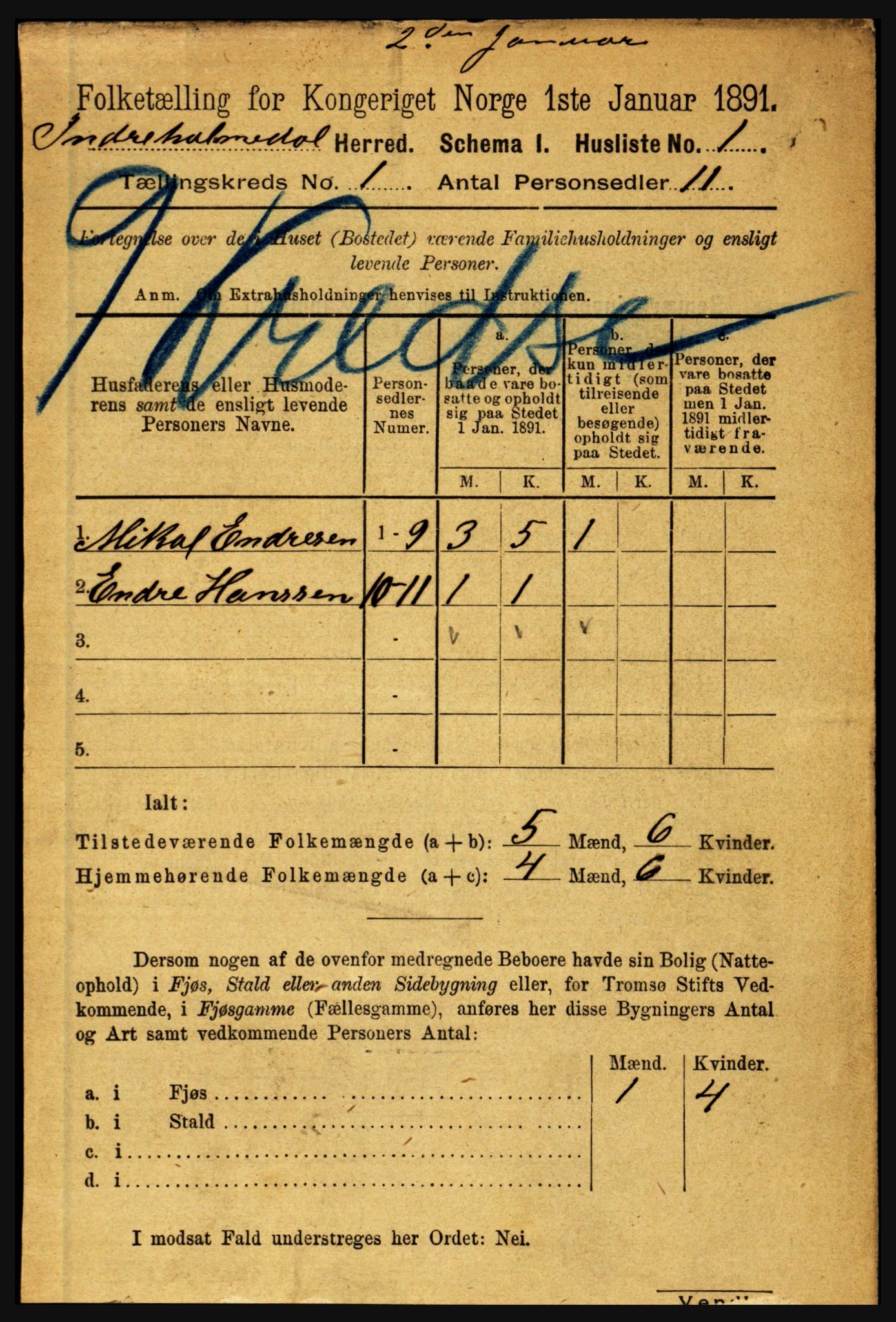 RA, 1891 census for 1430 Indre Holmedal, 1891, p. 32