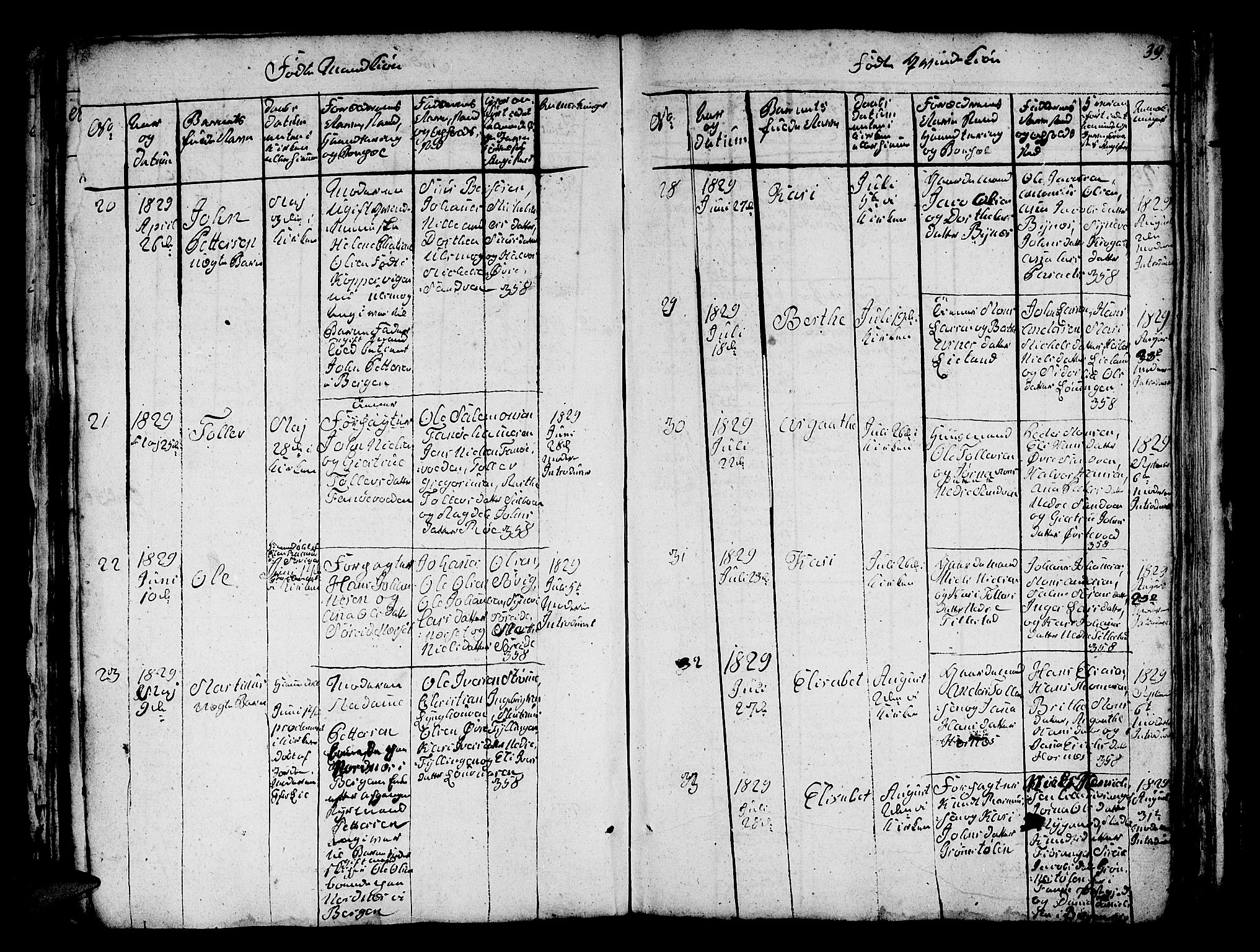 Fana Sokneprestembete, AV/SAB-A-75101/H/Hab/Habc/L0001: Parish register (copy) no. C 1, 1824-1837, p. 39