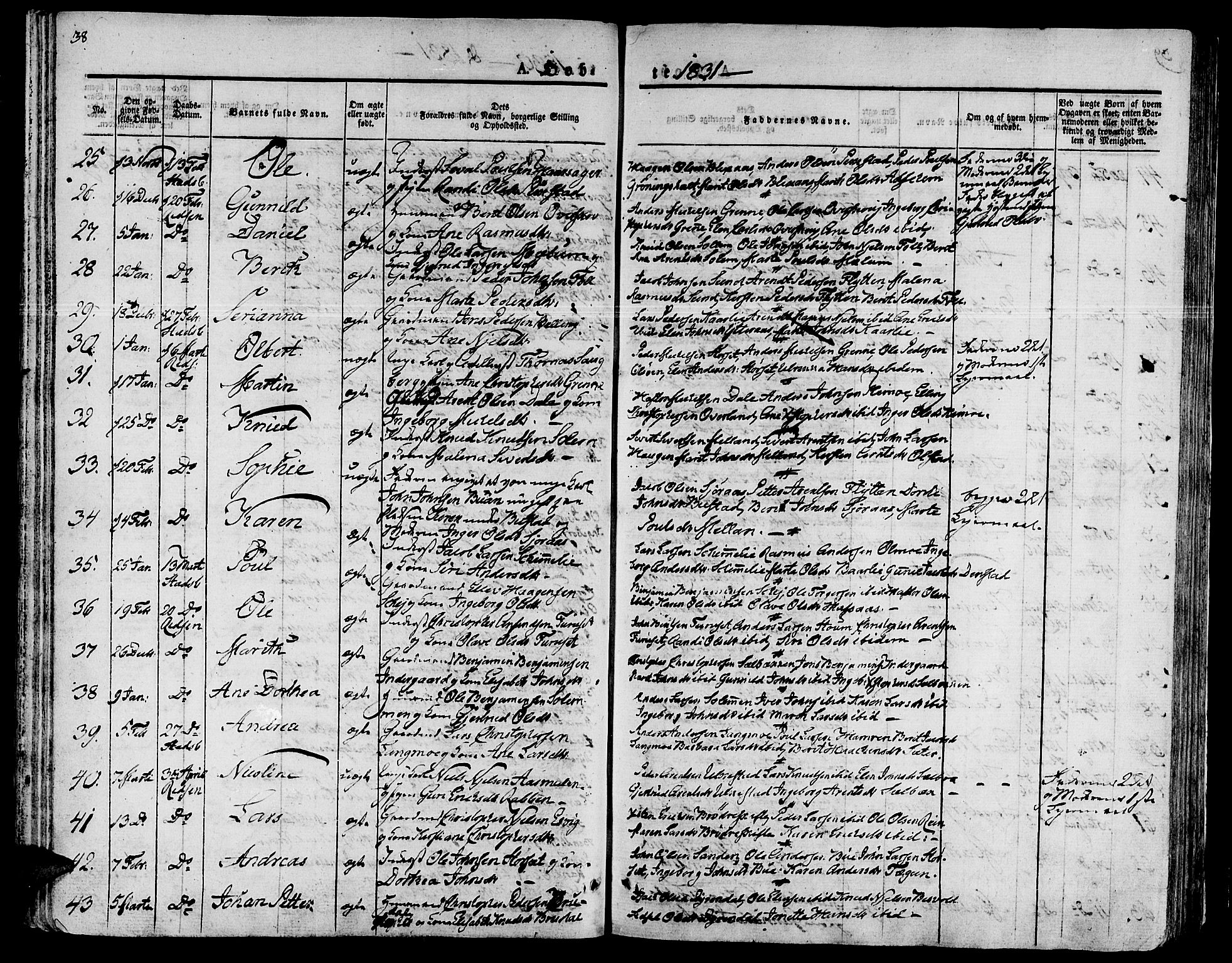 Ministerialprotokoller, klokkerbøker og fødselsregistre - Sør-Trøndelag, SAT/A-1456/646/L0609: Parish register (official) no. 646A07, 1826-1838, p. 38