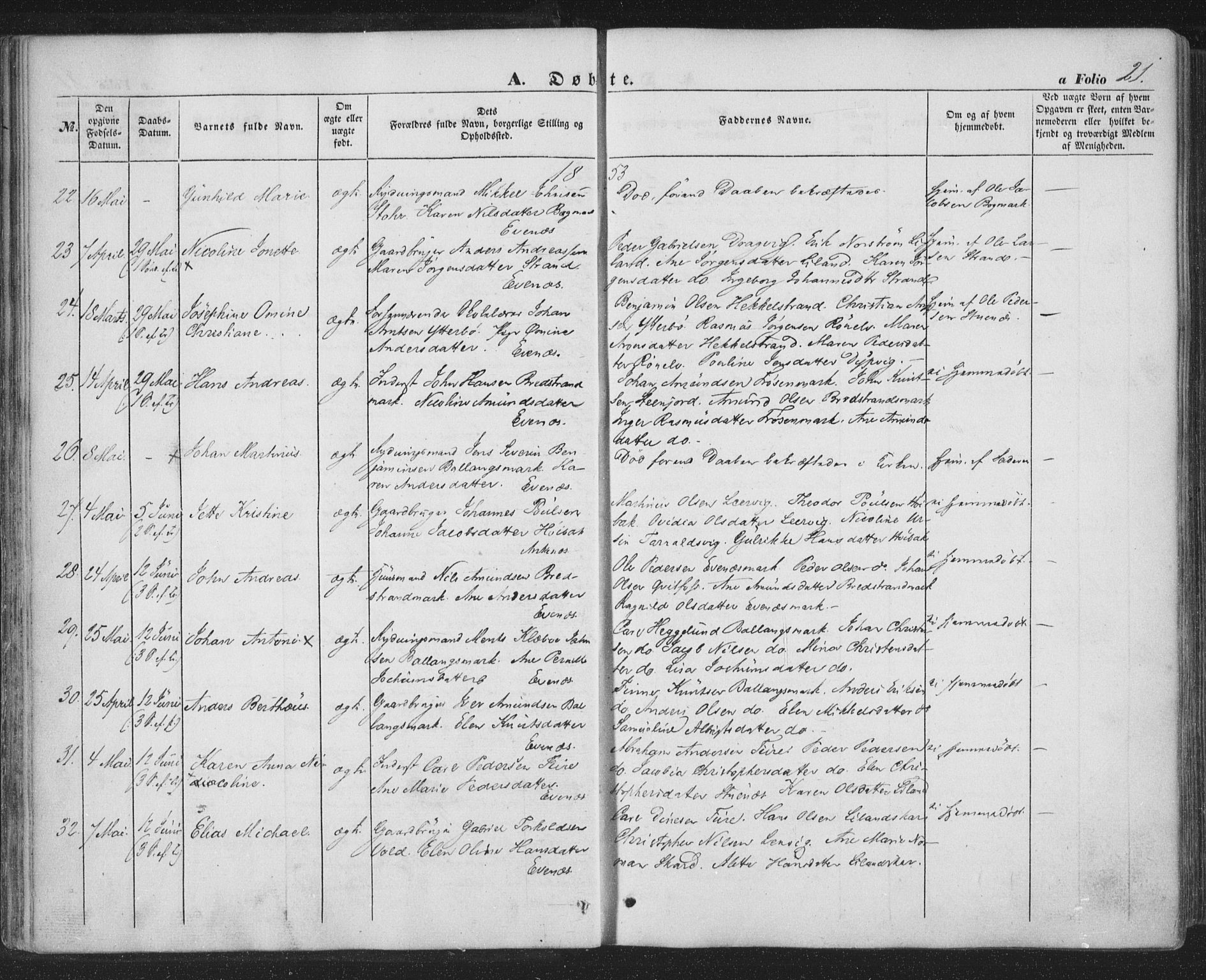 Ministerialprotokoller, klokkerbøker og fødselsregistre - Nordland, SAT/A-1459/863/L0895: Parish register (official) no. 863A07, 1851-1860, p. 21
