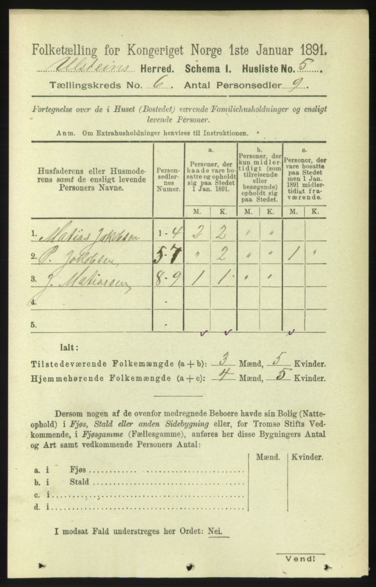 RA, 1891 census for 1516 Ulstein, 1891, p. 1672