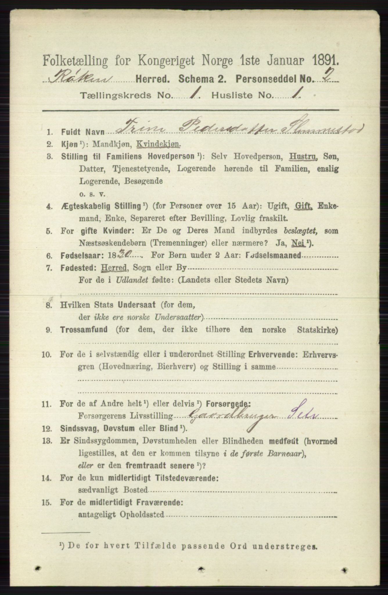 RA, 1891 census for 0627 Røyken, 1891, p. 85