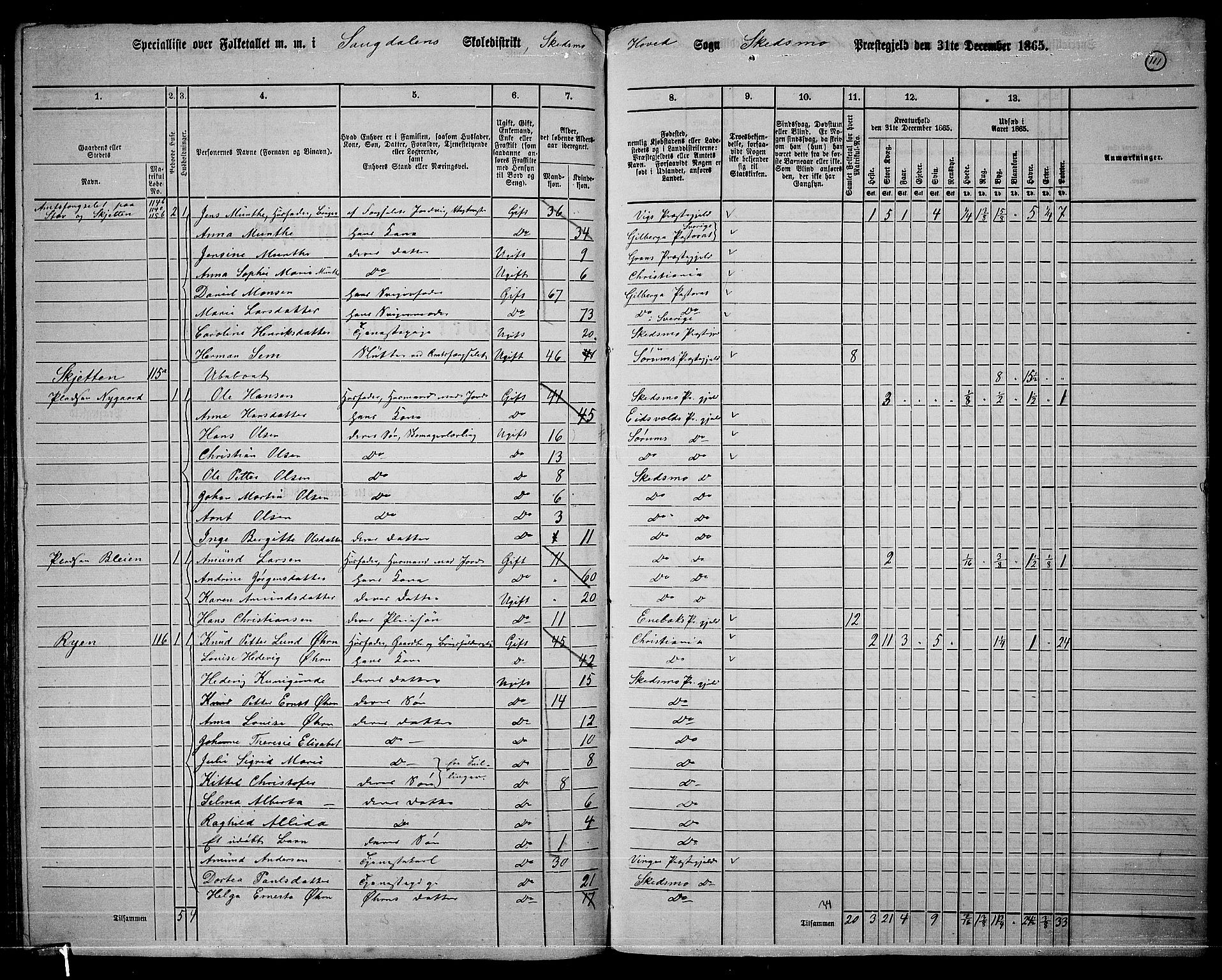 RA, 1865 census for Skedsmo, 1865, p. 99