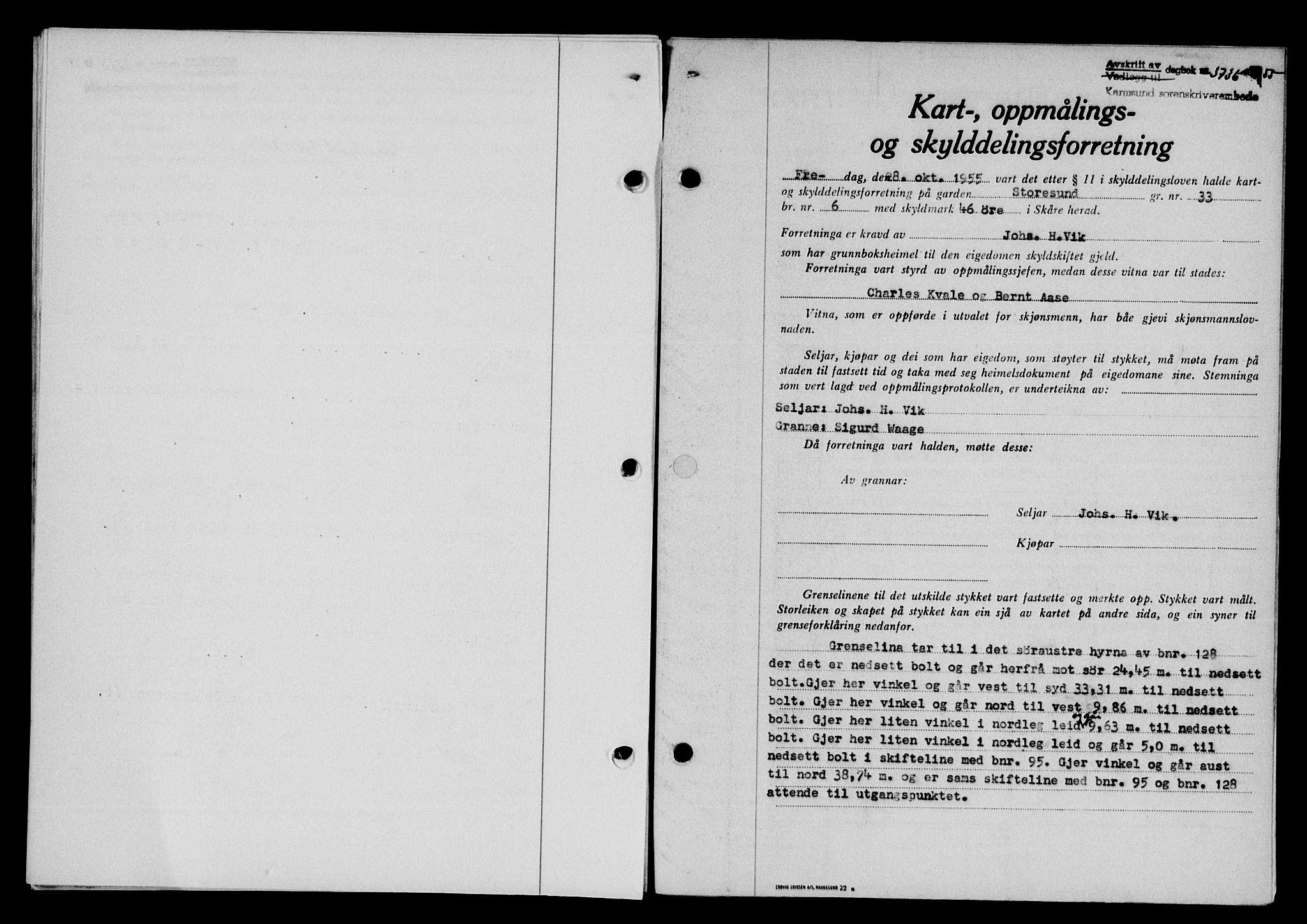 Karmsund sorenskriveri, SAST/A-100311/01/II/IIB/L0117: Mortgage book no. 97Aa, 1955-1955, Diary no: : 3736/1955