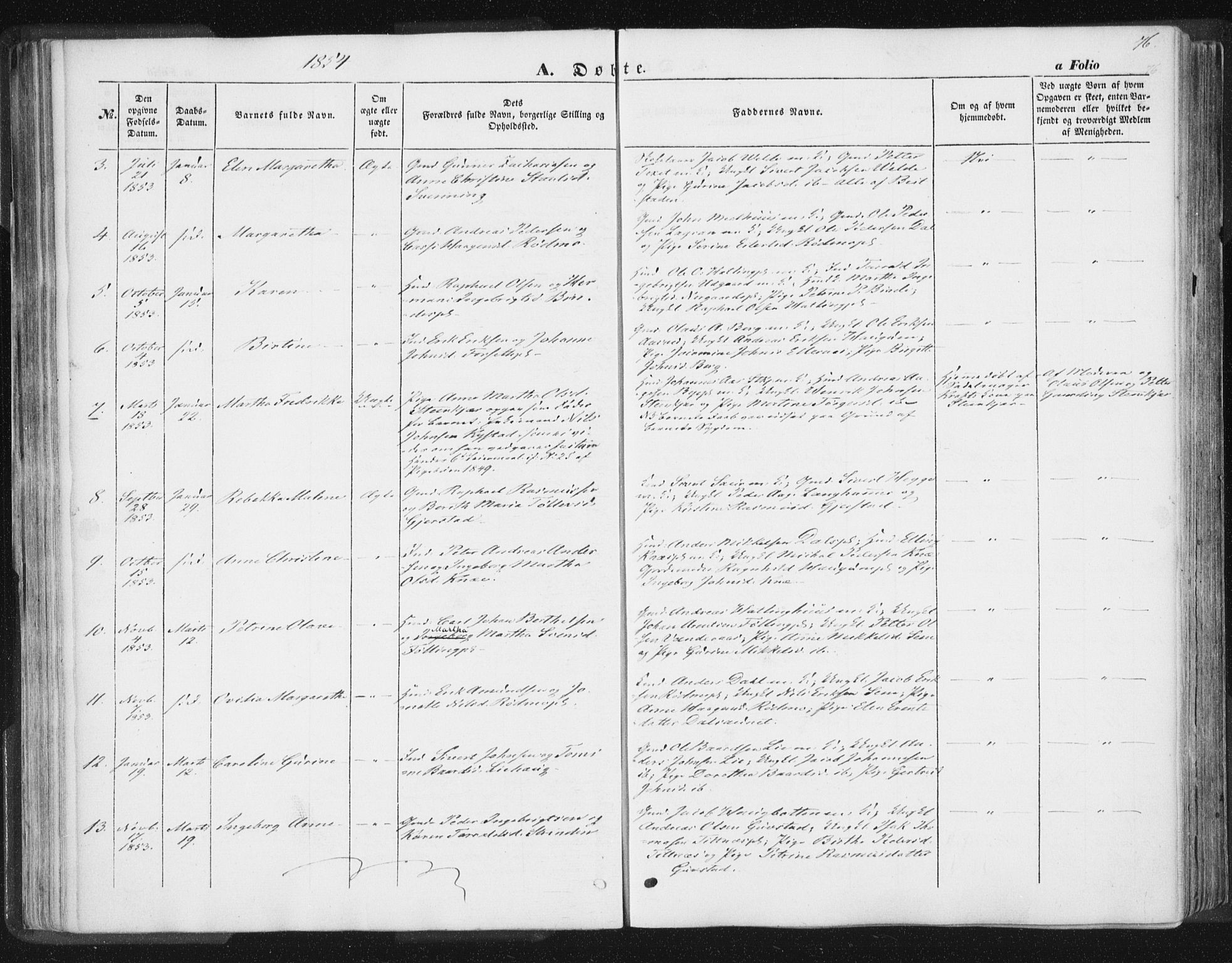 Ministerialprotokoller, klokkerbøker og fødselsregistre - Nord-Trøndelag, SAT/A-1458/746/L0446: Parish register (official) no. 746A05, 1846-1859, p. 76
