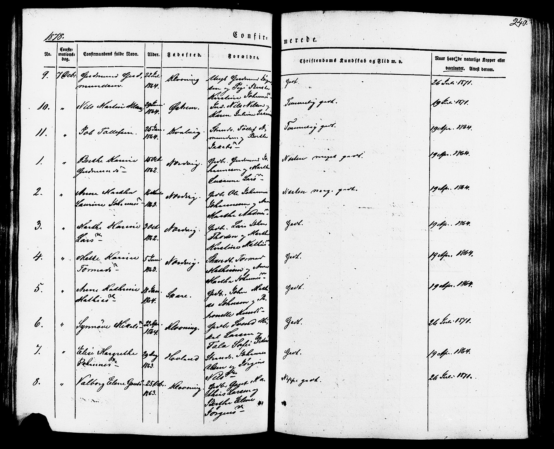 Torvastad sokneprestkontor, AV/SAST-A -101857/H/Ha/Haa/L0007: Parish register (official) no. A 7, 1838-1882, p. 240