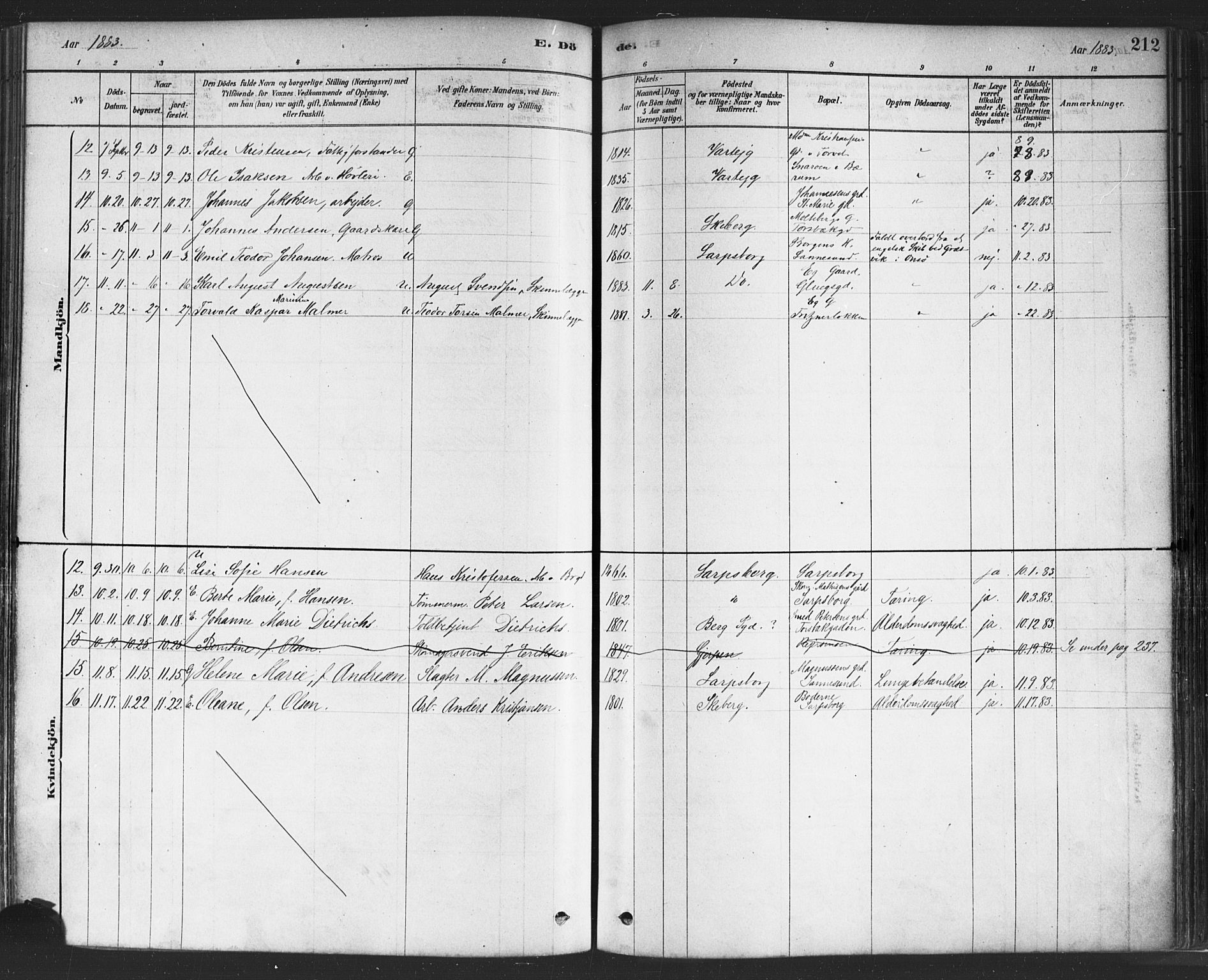 Sarpsborg prestekontor Kirkebøker, SAO/A-2006/F/Fa/L0003: Parish register (official) no. 3, 1878-1891, p. 212