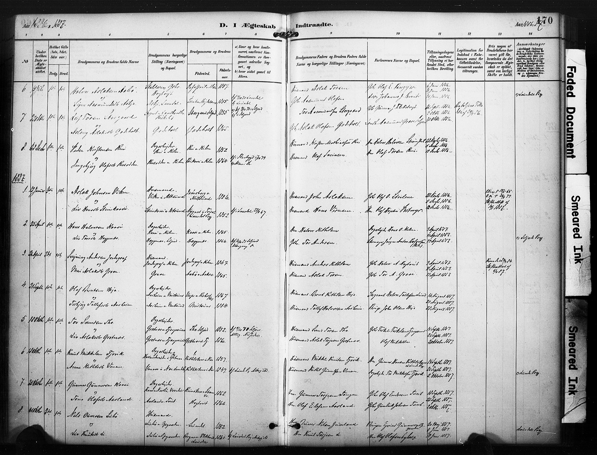 Kviteseid kirkebøker, SAKO/A-276/F/Fa/L0008: Parish register (official) no. I 8, 1882-1903, p. 170