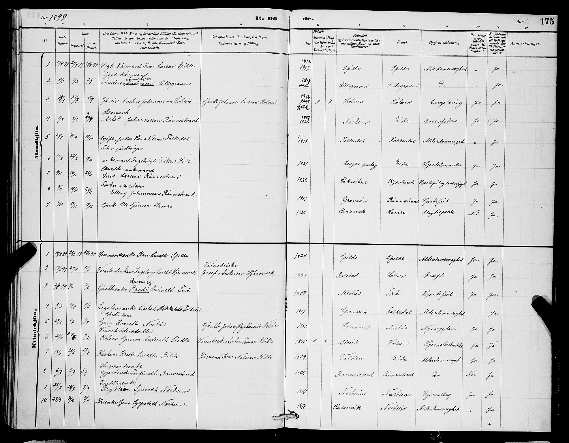 Ulvik sokneprestembete, SAB/A-78801/H/Hab: Parish register (copy) no. B 3, 1884-1901, p. 175