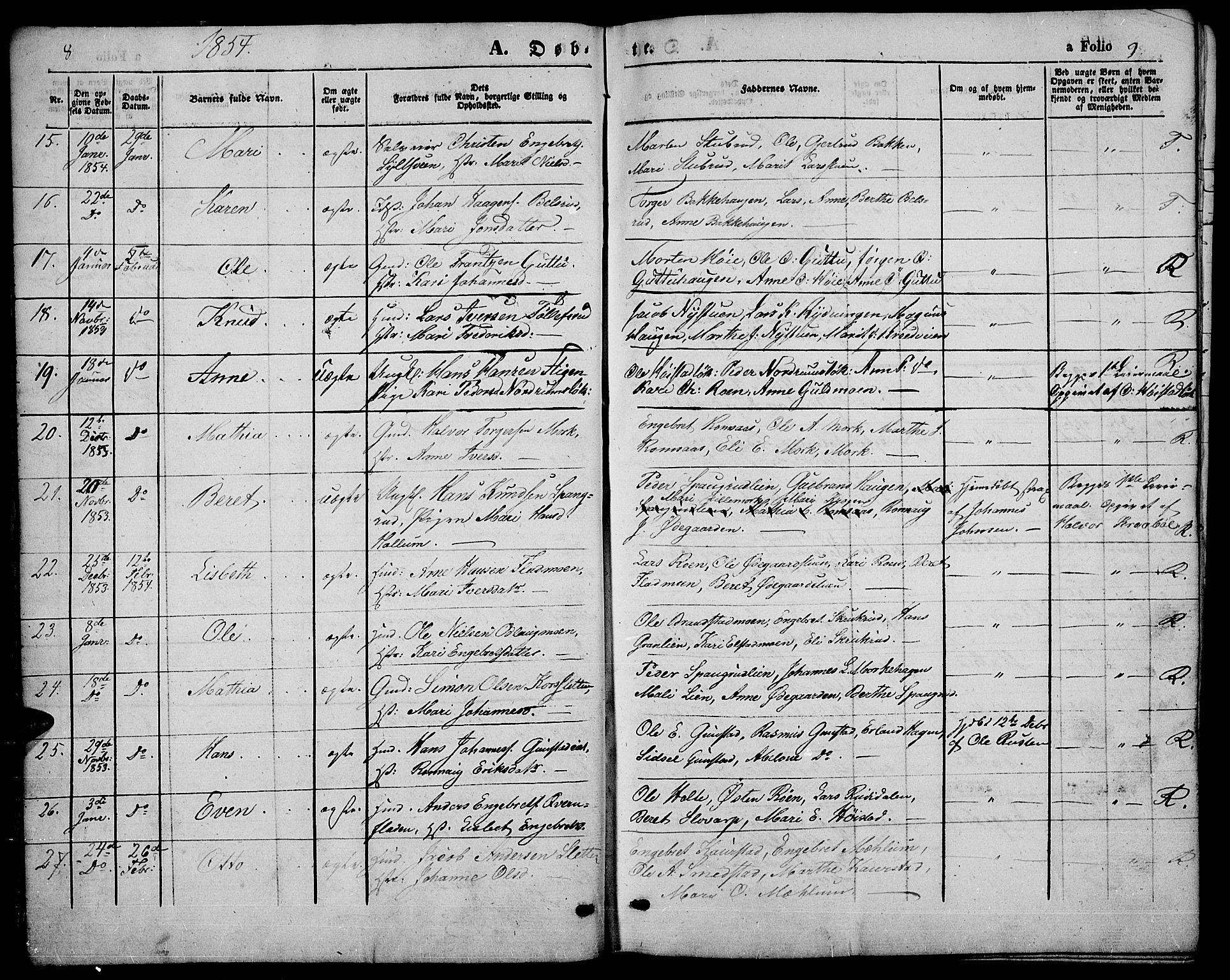 Ringebu prestekontor, SAH/PREST-082/H/Ha/Hab/L0003: Parish register (copy) no. 3, 1854-1866, p. 8-9