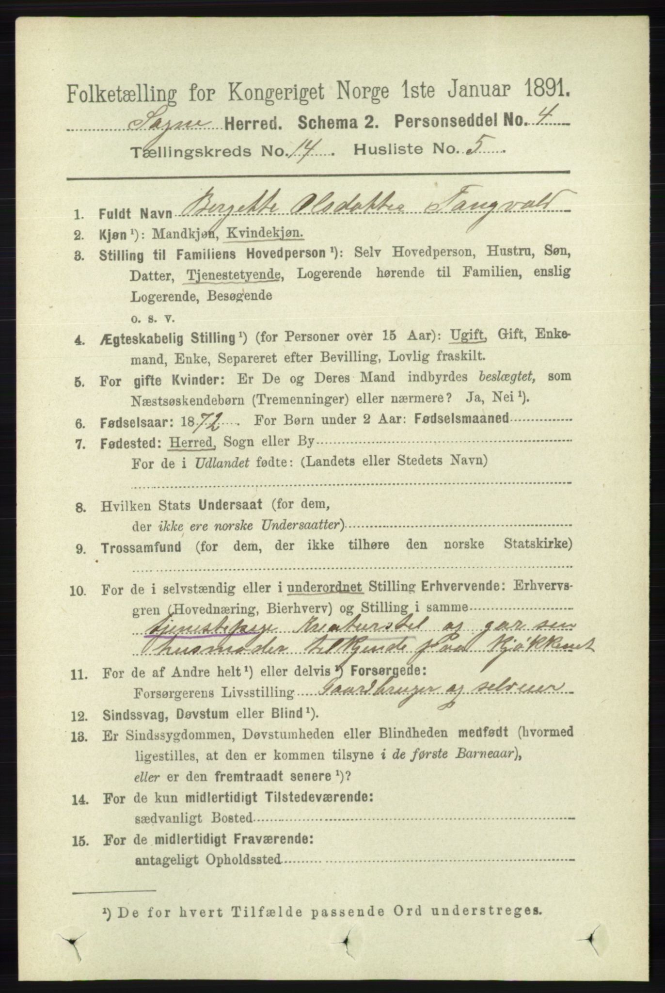 RA, 1891 census for 1018 Søgne, 1891, p. 3429