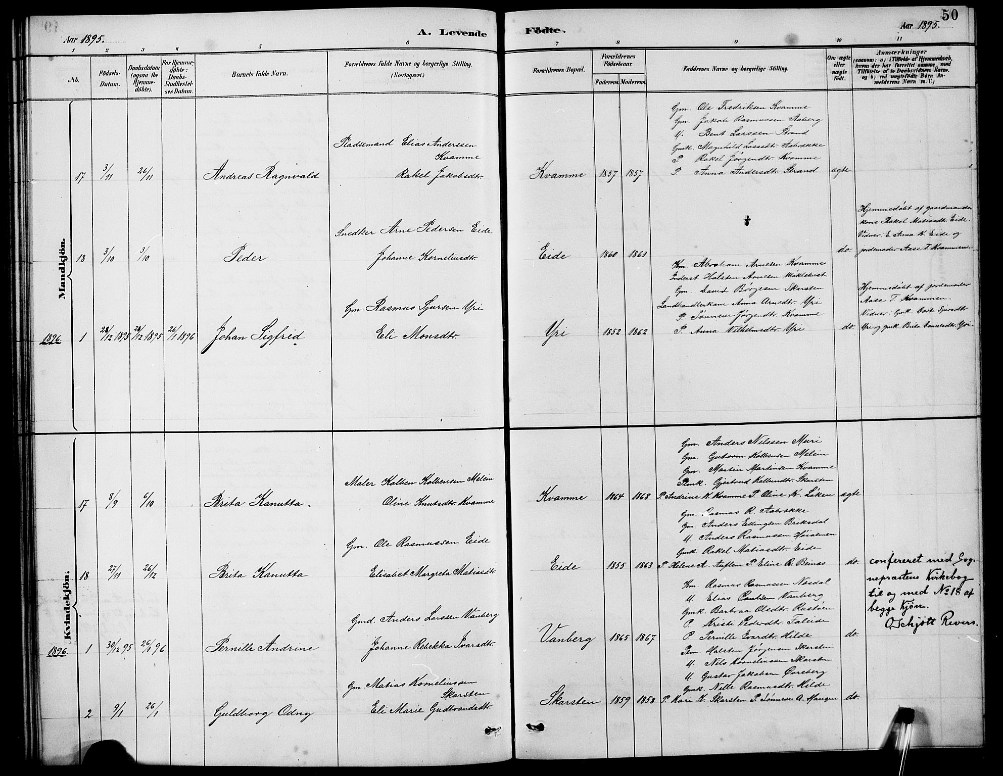 Innvik sokneprestembete, SAB/A-80501: Parish register (copy) no. B 3, 1886-1897, p. 50