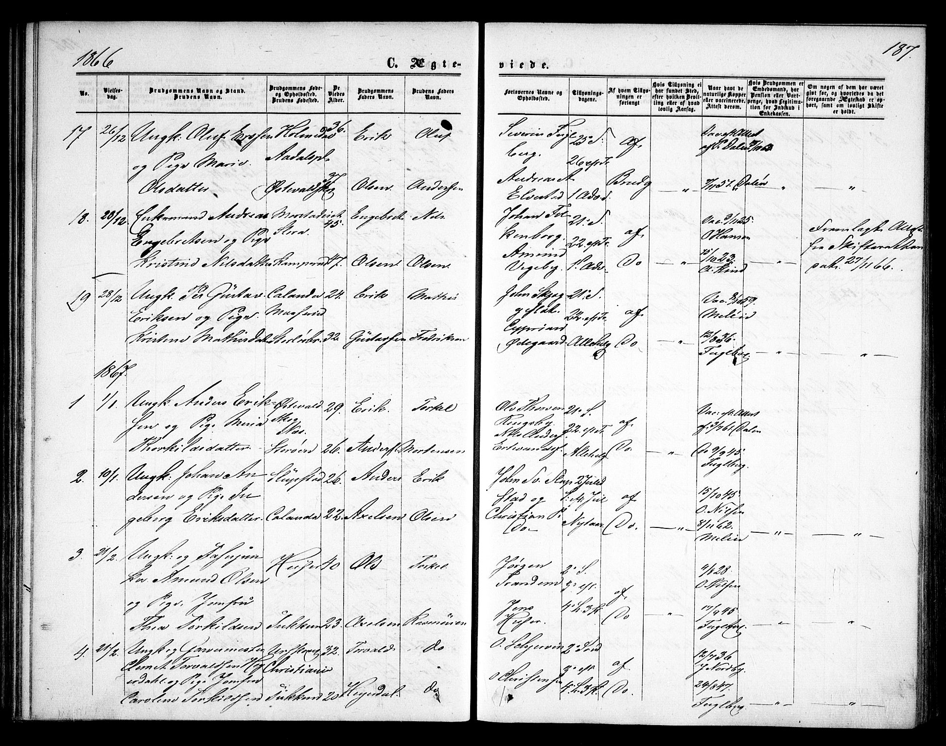Rødenes prestekontor Kirkebøker, SAO/A-2005/F/Fa/L0007: Parish register (official) no. I 7, 1860-1869, p. 187