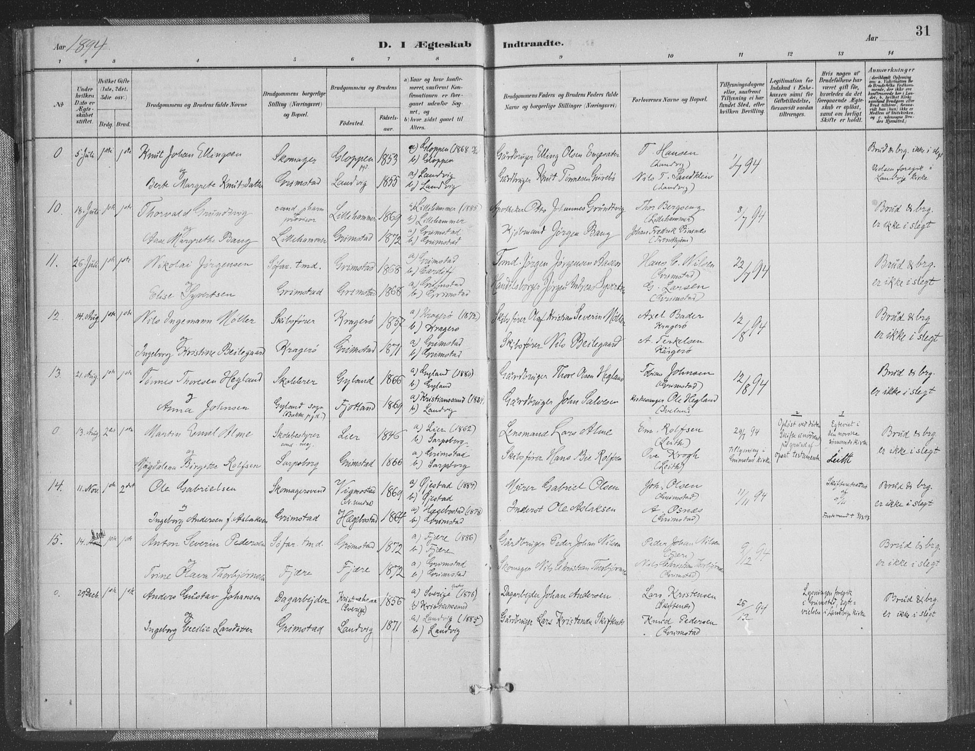 Grimstad sokneprestkontor, AV/SAK-1111-0017/F/Fa/L0004: Parish register (official) no. A 3, 1882-1910, p. 31