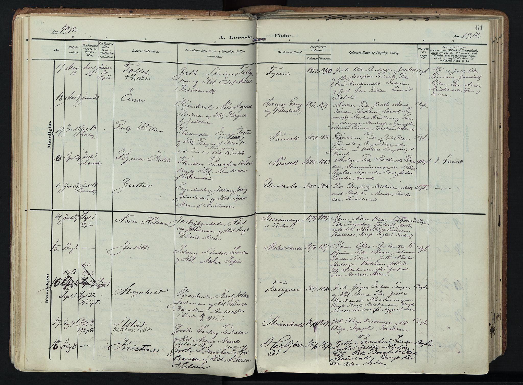 Hedrum kirkebøker, AV/SAKO-A-344/F/Fa/L0010: Parish register (official) no. I 10, 1904-1918, p. 61