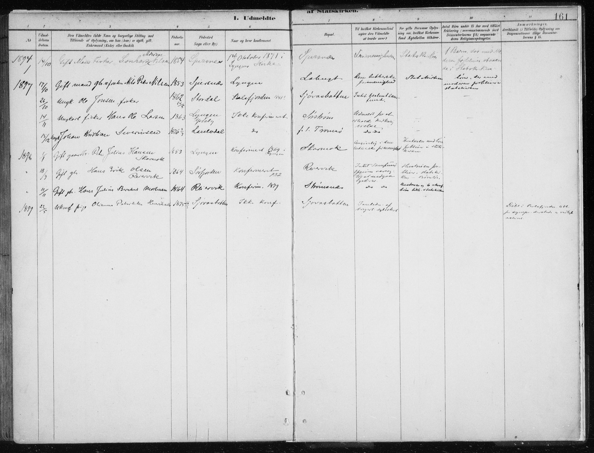 Lyngen sokneprestembete, SATØ/S-1289/H/He/Hea/L0010kirke: Parish register (official) no. 10, 1883-1904, p. 161