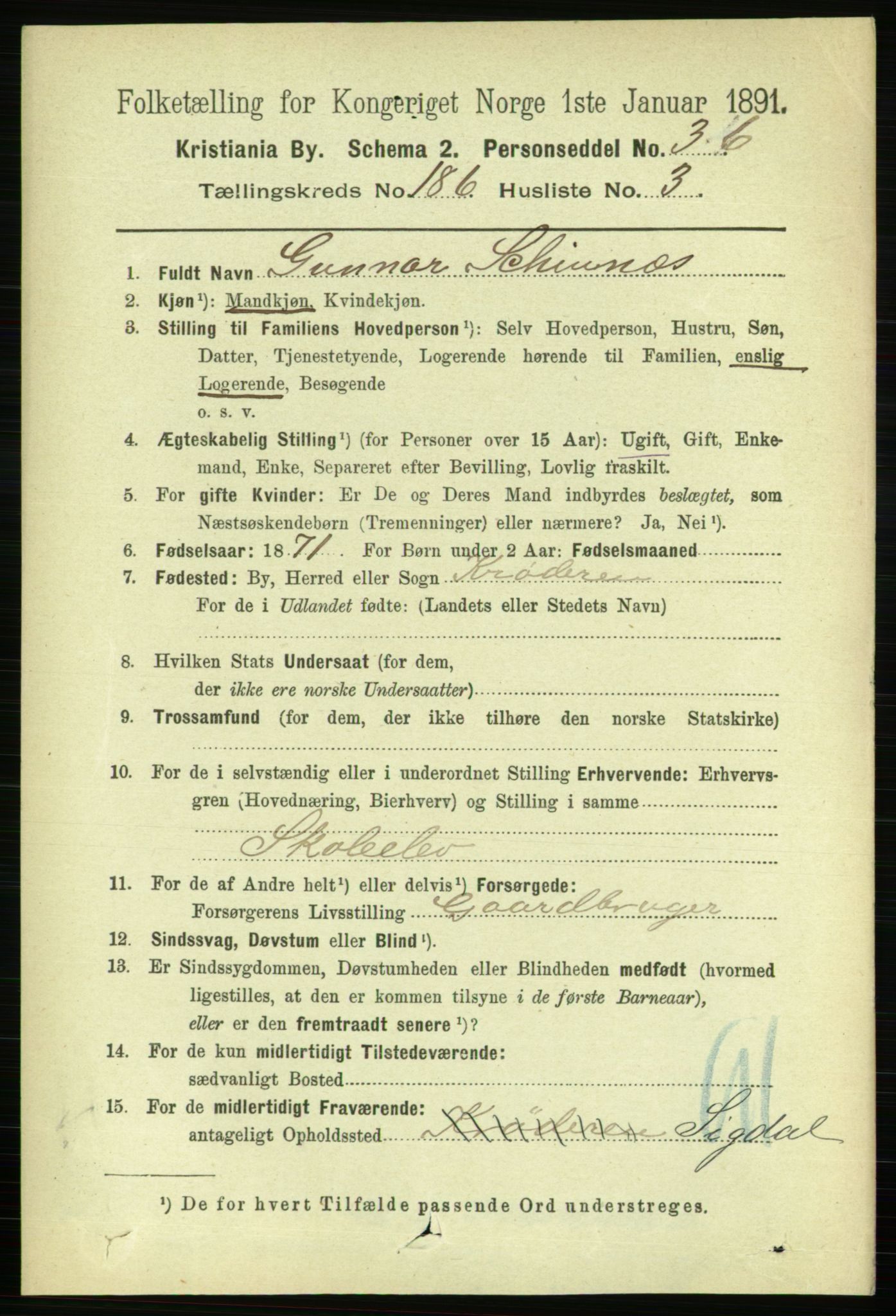 RA, 1891 census for 0301 Kristiania, 1891, p. 111535