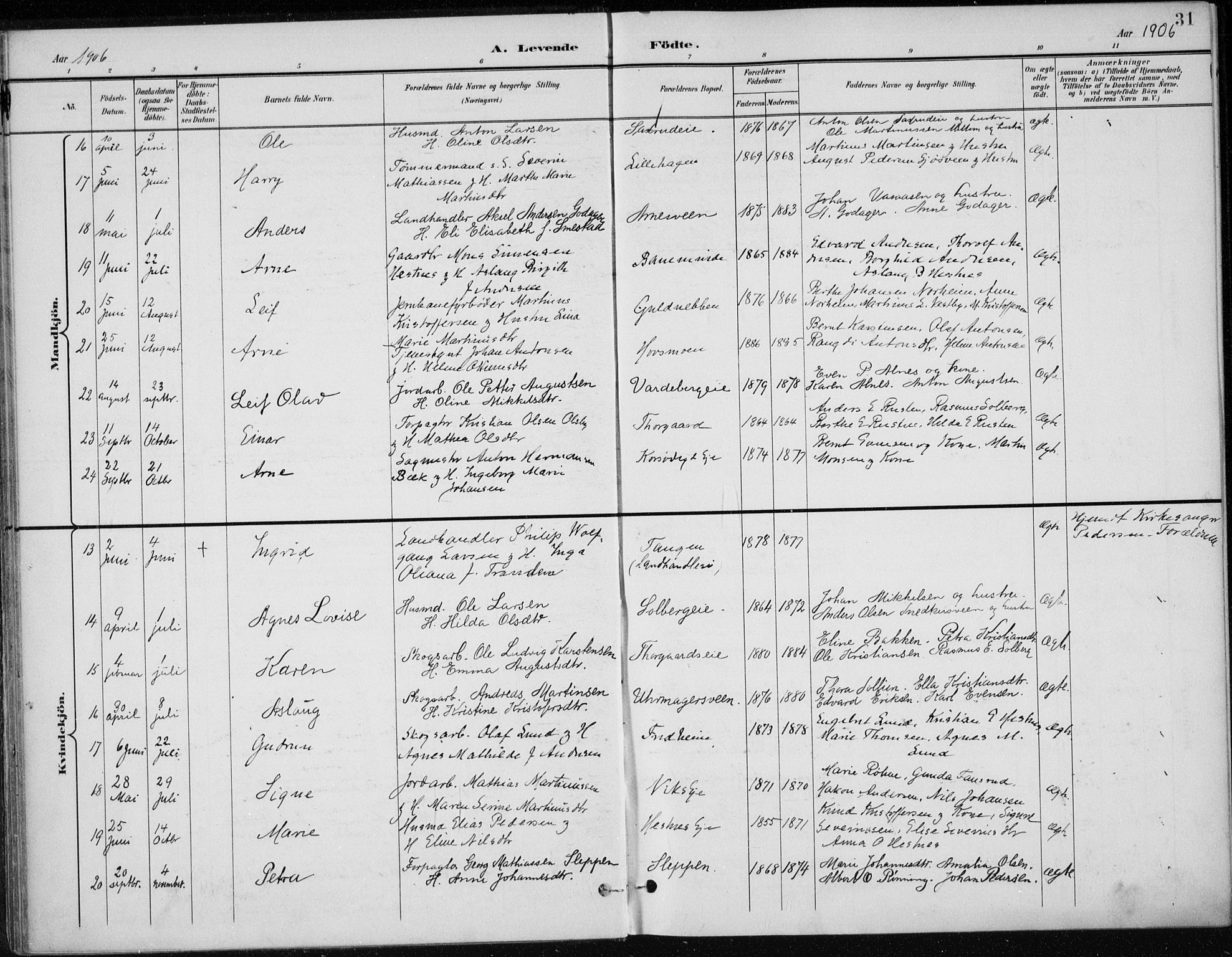 Stange prestekontor, SAH/PREST-002/K/L0023: Parish register (official) no. 23, 1897-1920, p. 31