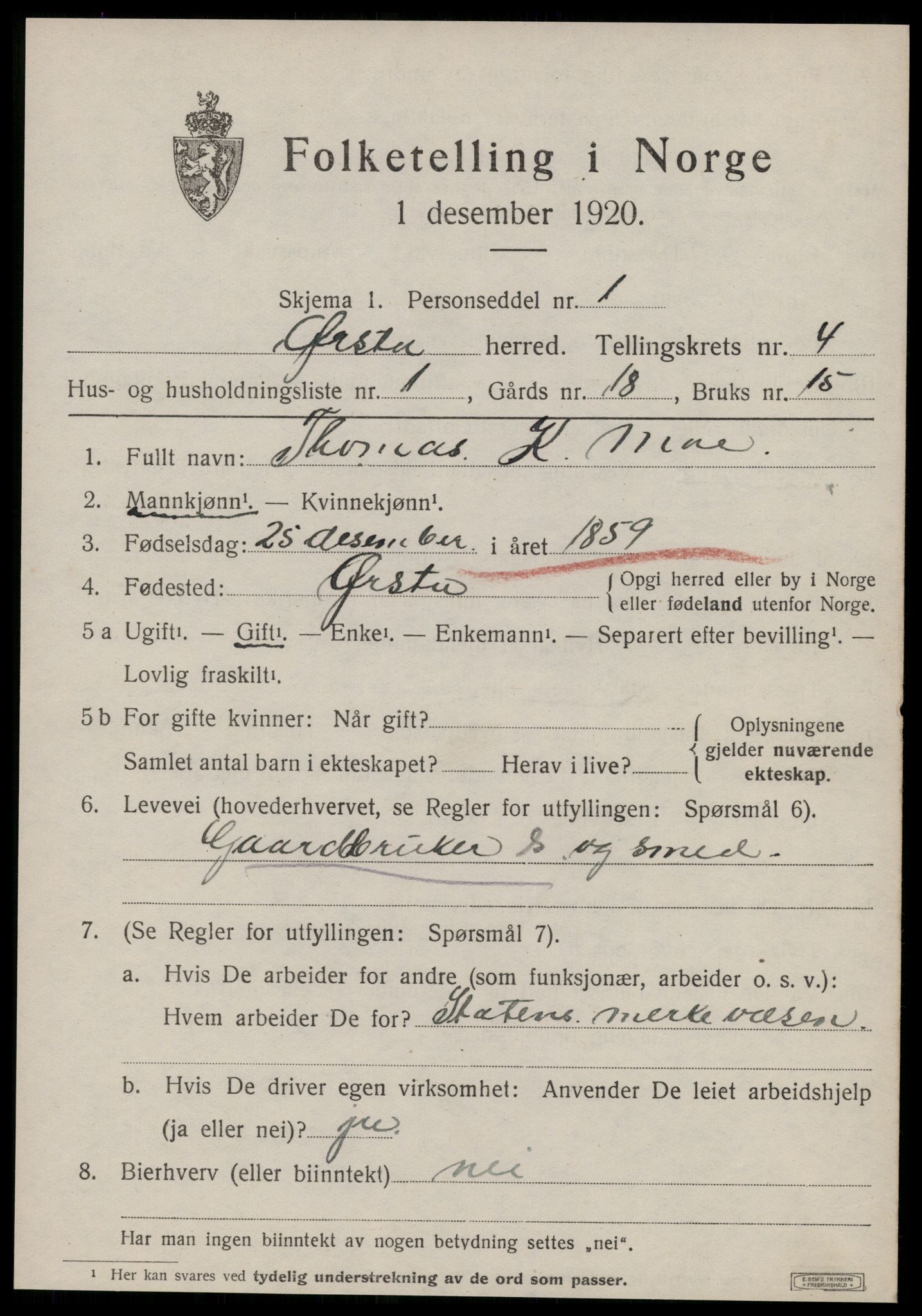 SAT, 1920 census for Ørsta, 1920, p. 3952