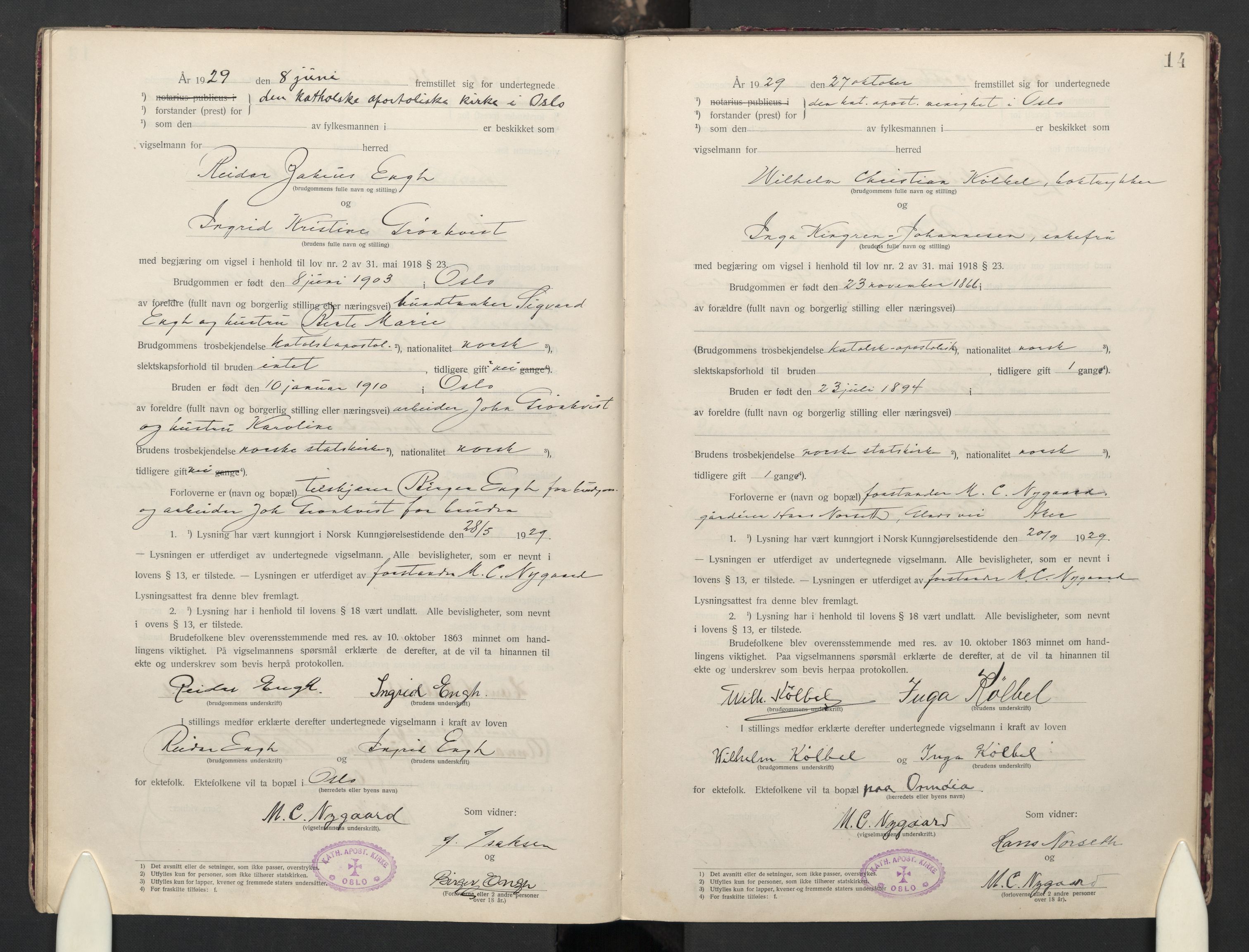 Den katolsk apostoliske menighet i Oslo , AV/SAO-PAO-0214/F/Fb/L0004: Dissenter register no. 4, 1919-1947, p. 14