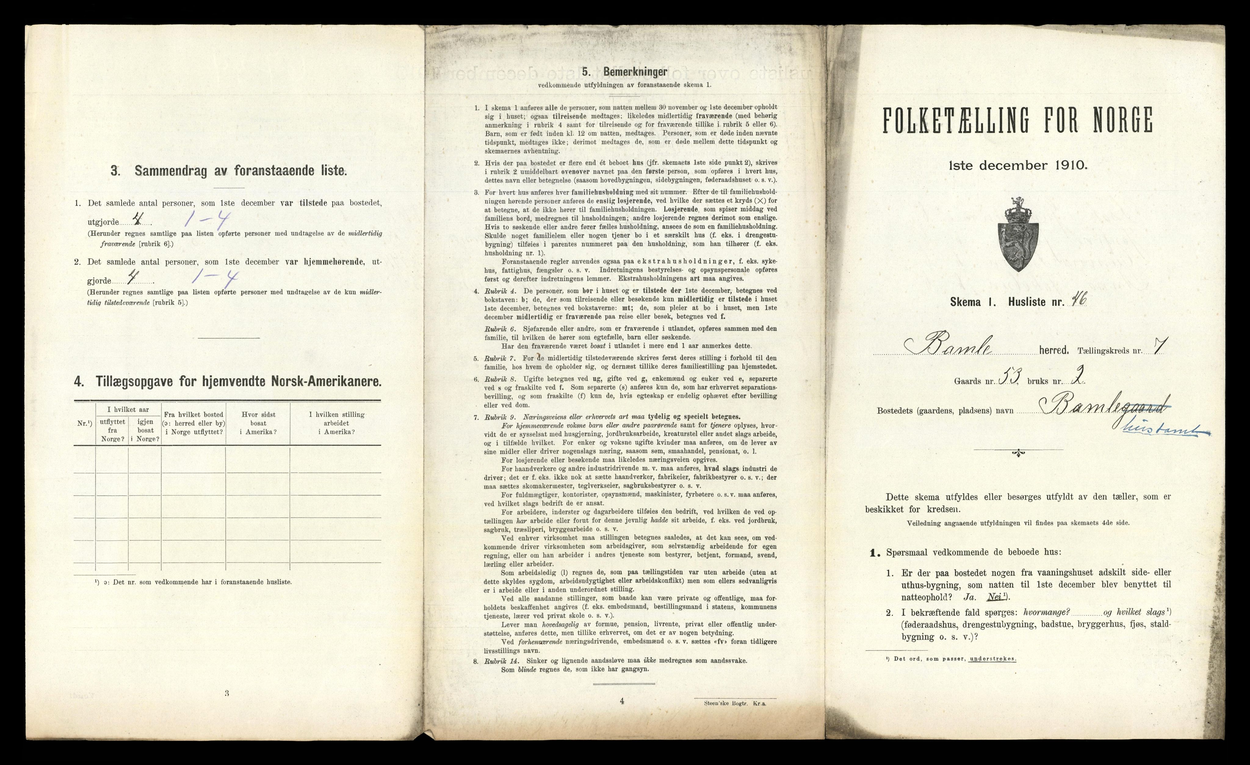 RA, 1910 census for Bamble, 1910, p. 1110