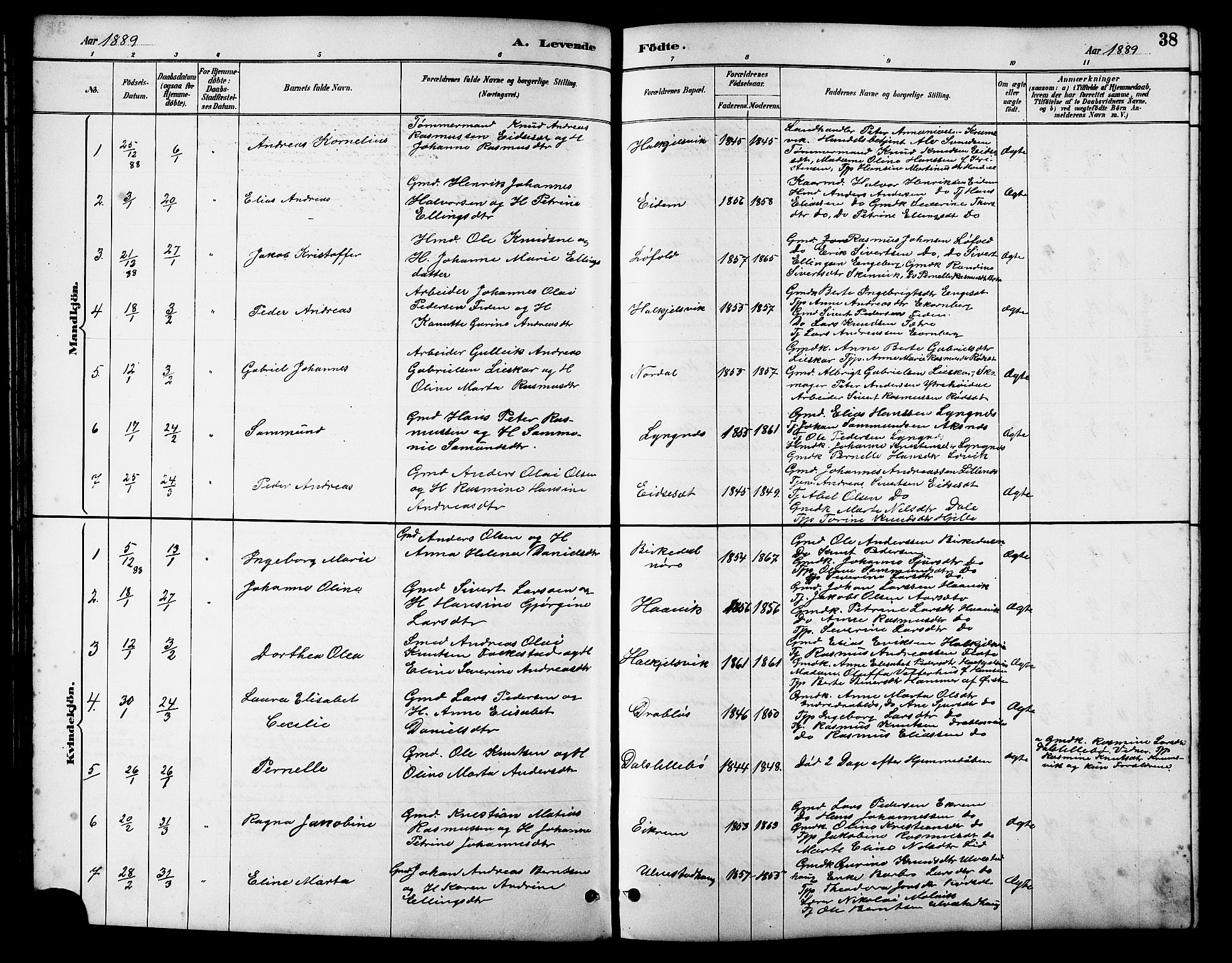 Ministerialprotokoller, klokkerbøker og fødselsregistre - Møre og Romsdal, AV/SAT-A-1454/511/L0158: Parish register (copy) no. 511C04, 1884-1903, p. 38