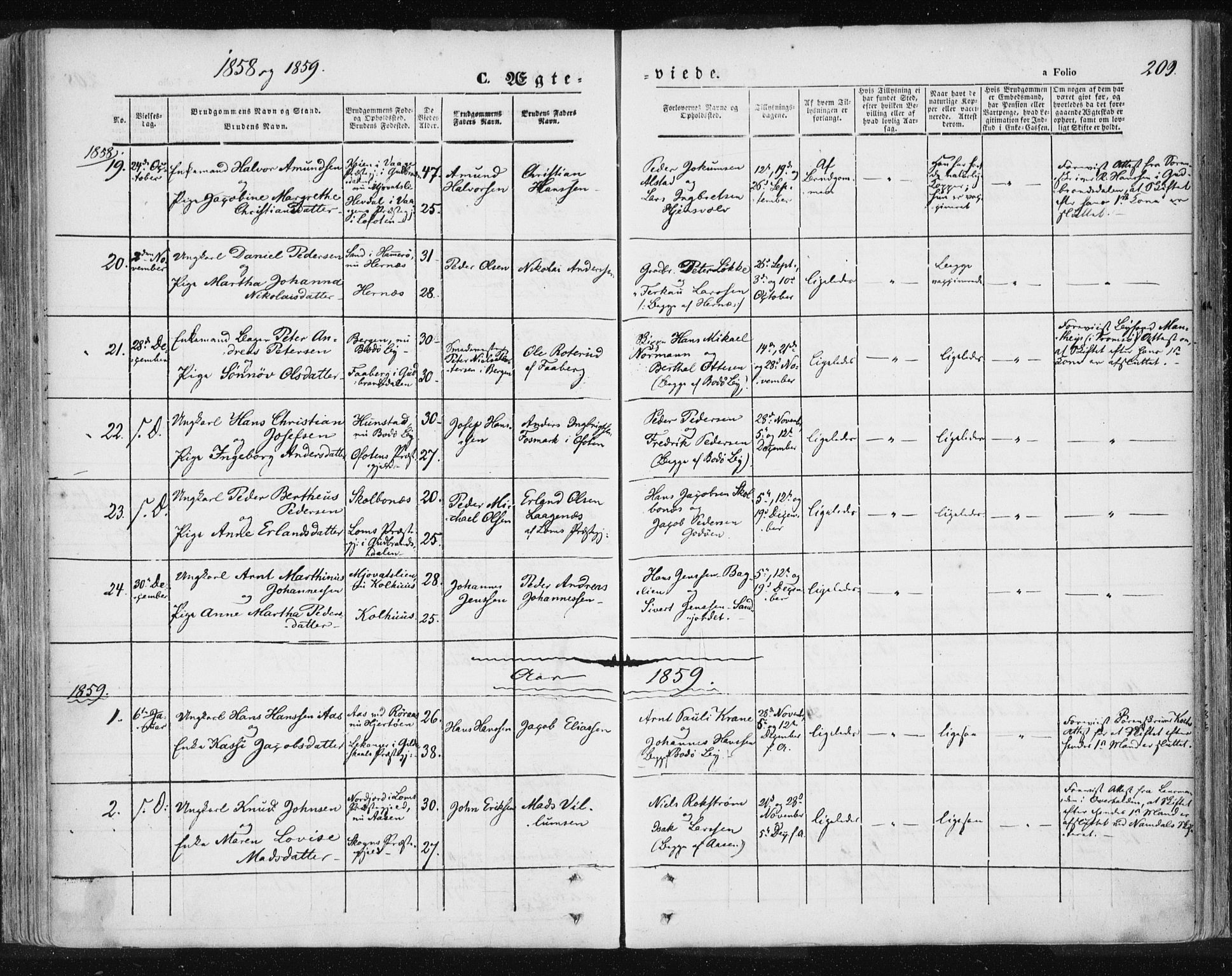 Ministerialprotokoller, klokkerbøker og fødselsregistre - Nordland, SAT/A-1459/801/L0007: Parish register (official) no. 801A07, 1845-1863, p. 209